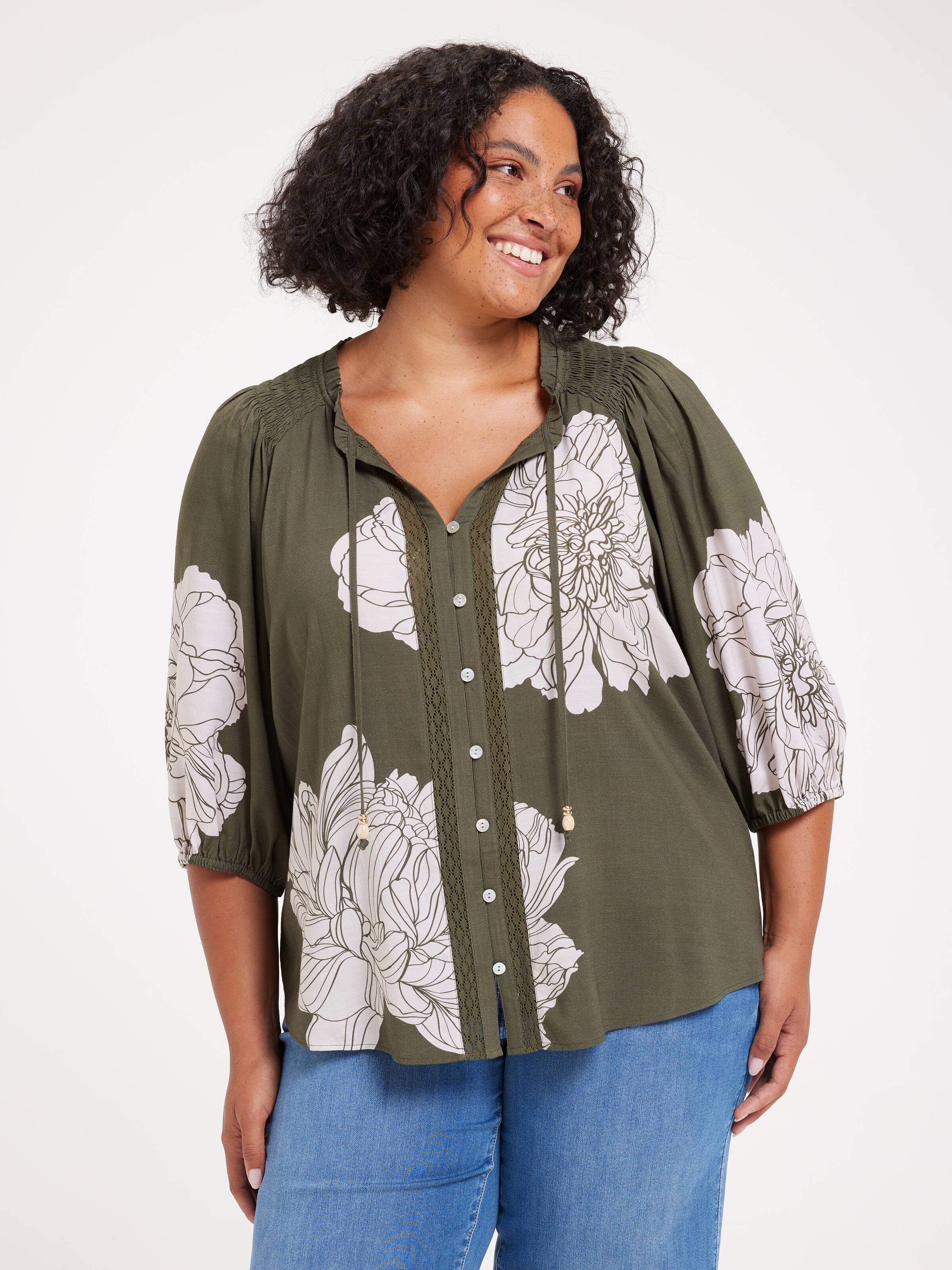 Curve Luna Smock Shoulder Blouse