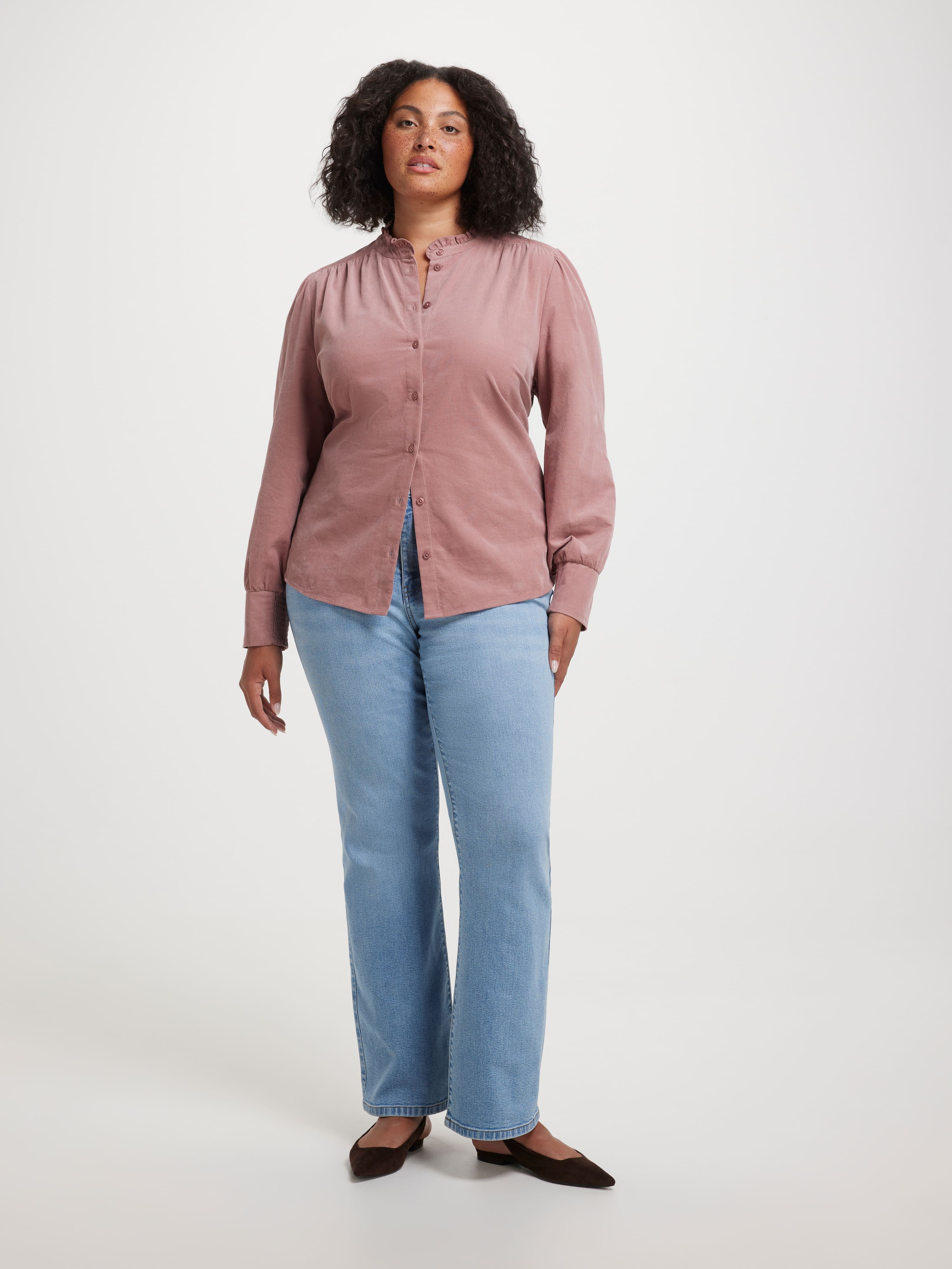 Curve Heidi Cord Ruffle Trim Blouse