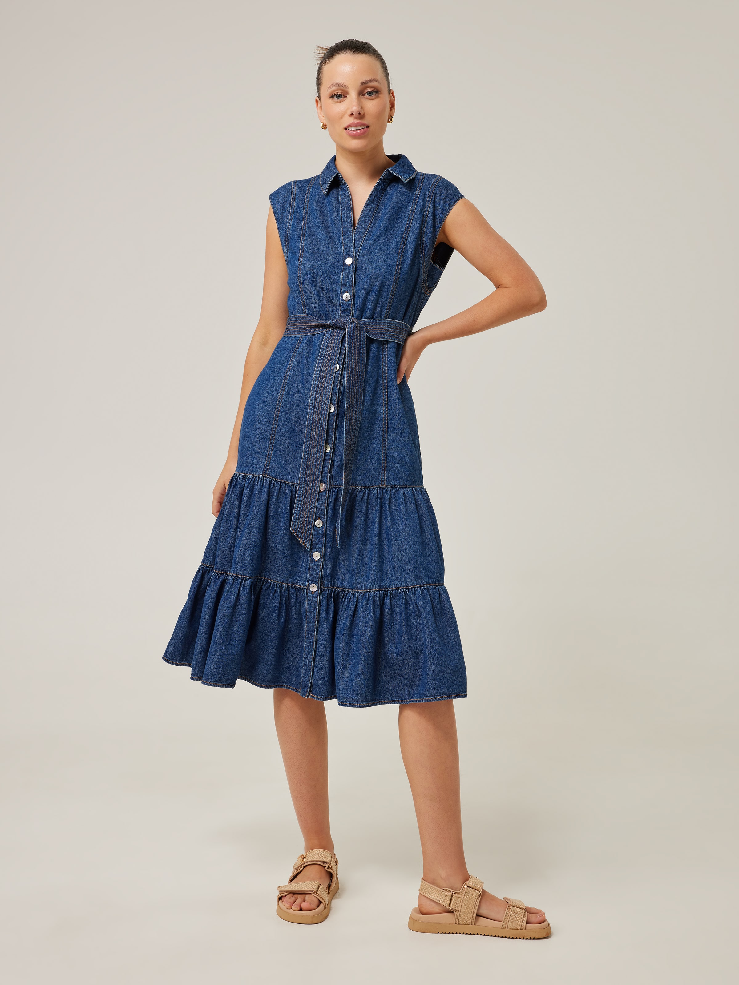 Teddi Denim Mini Dress - Mid Blue - MESHKI U.S