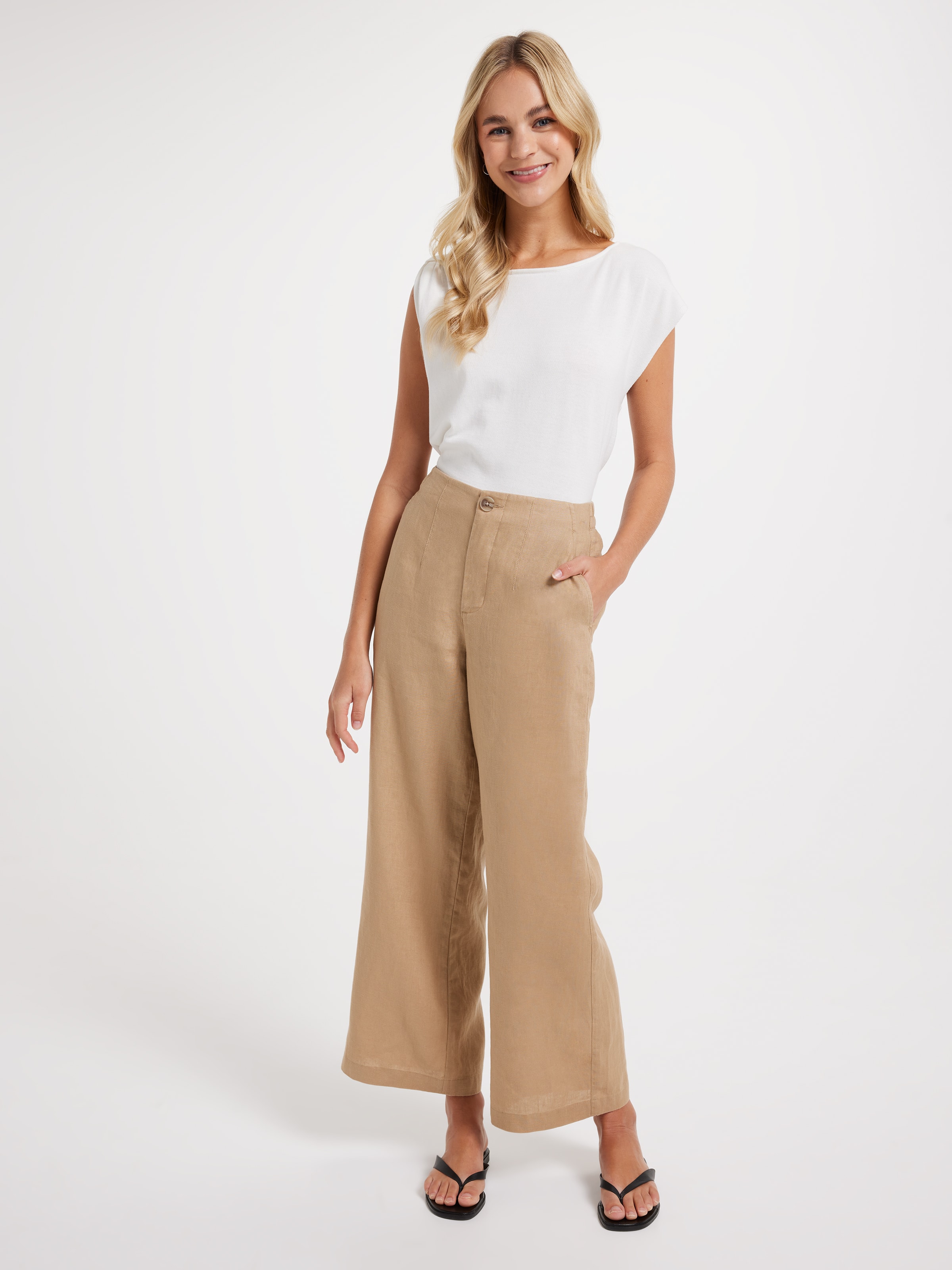 Belmont Linen High Rise Wide Ankle Pant