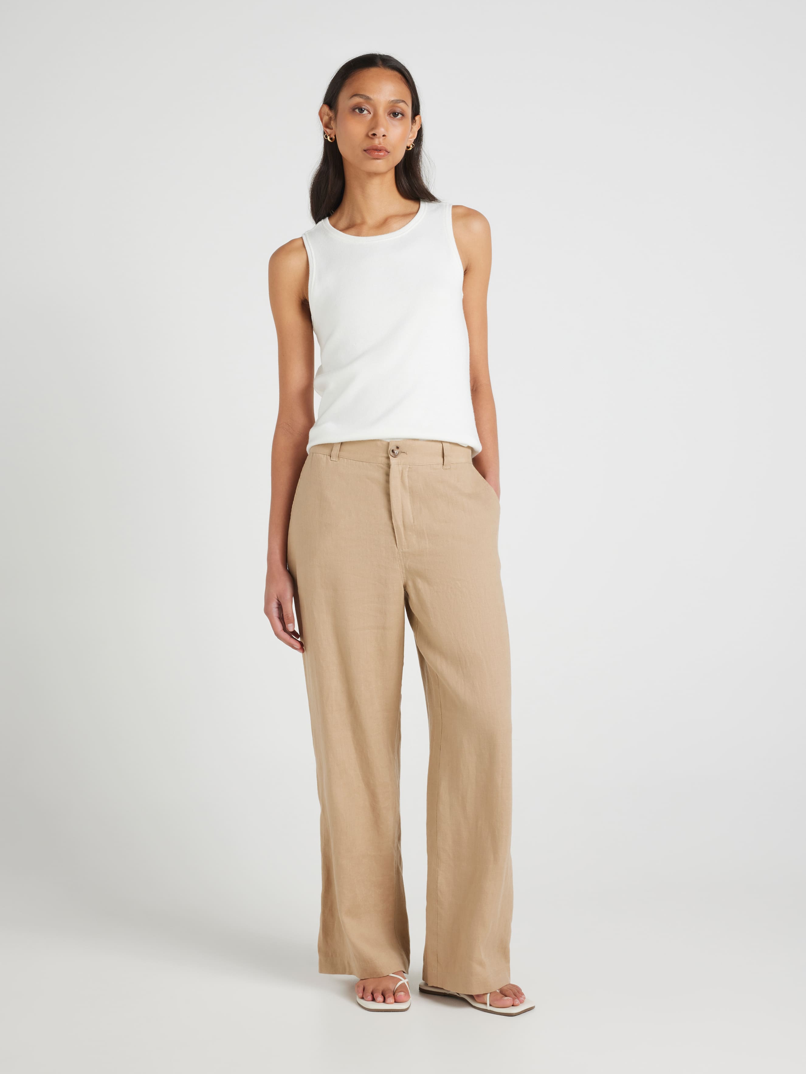 Cleo Linen Mid Rise Straight Pant