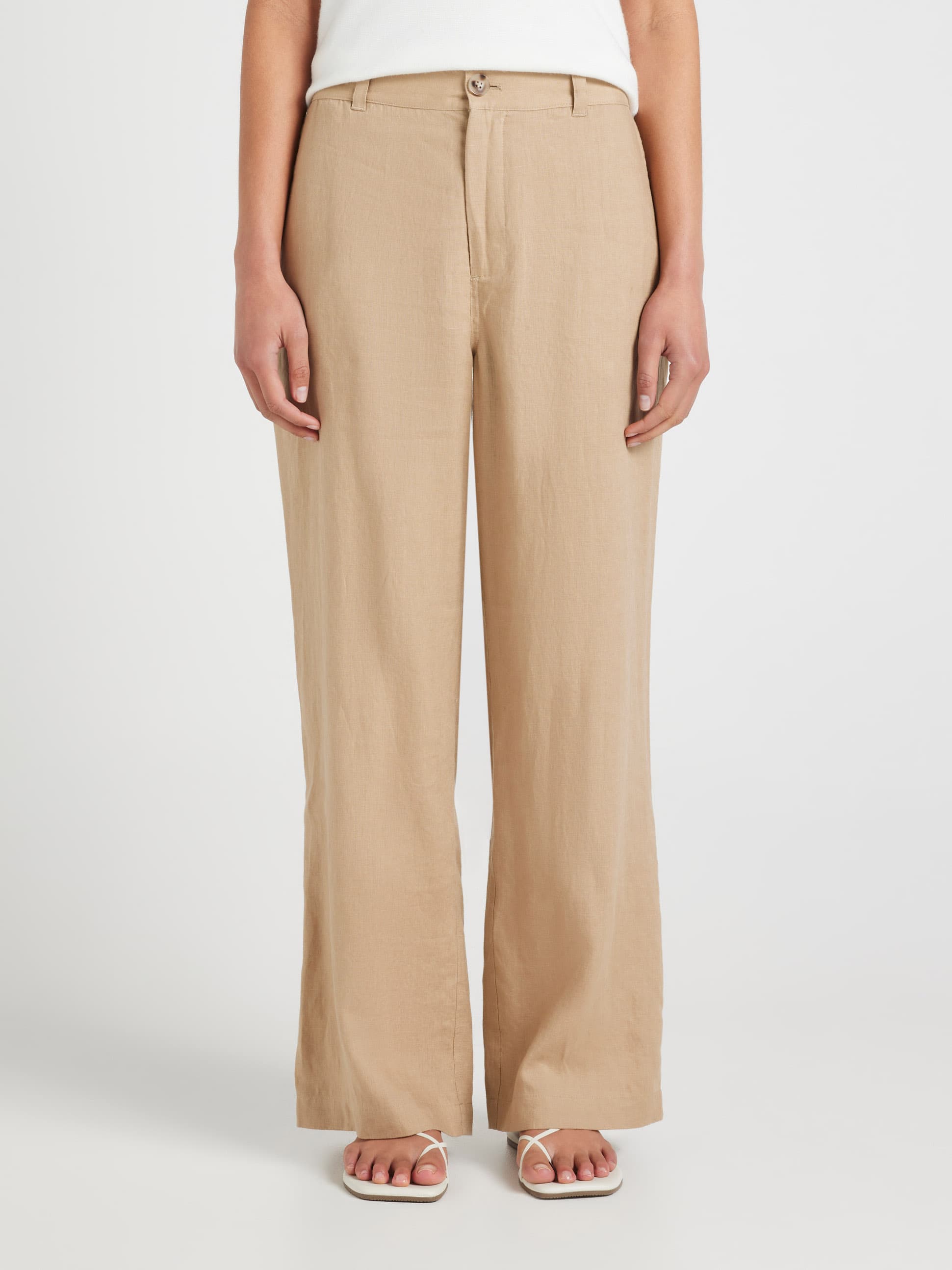 Cleo Linen Mid Rise Straight Pant