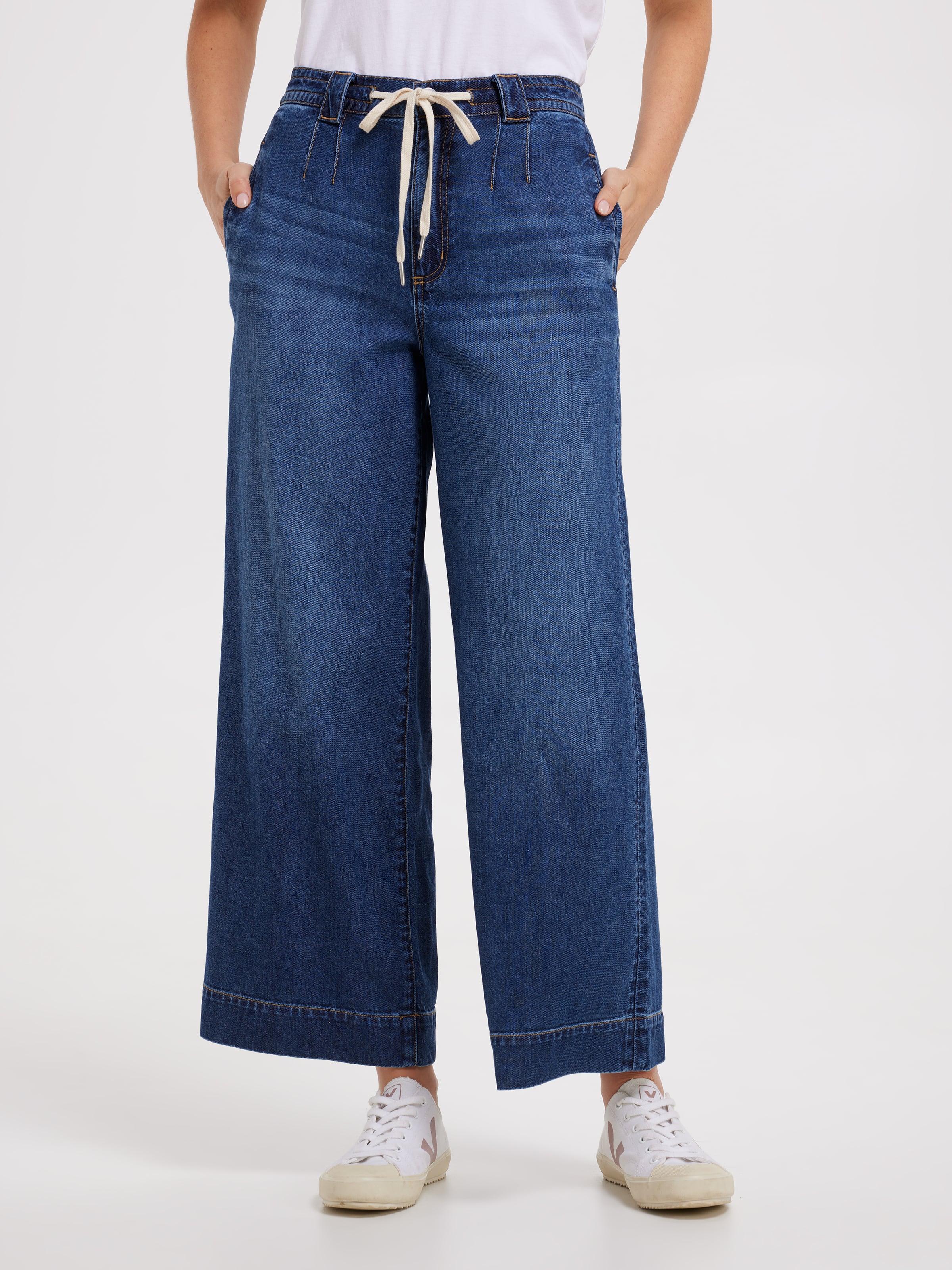 Tie Waist Wide Ankle Jean