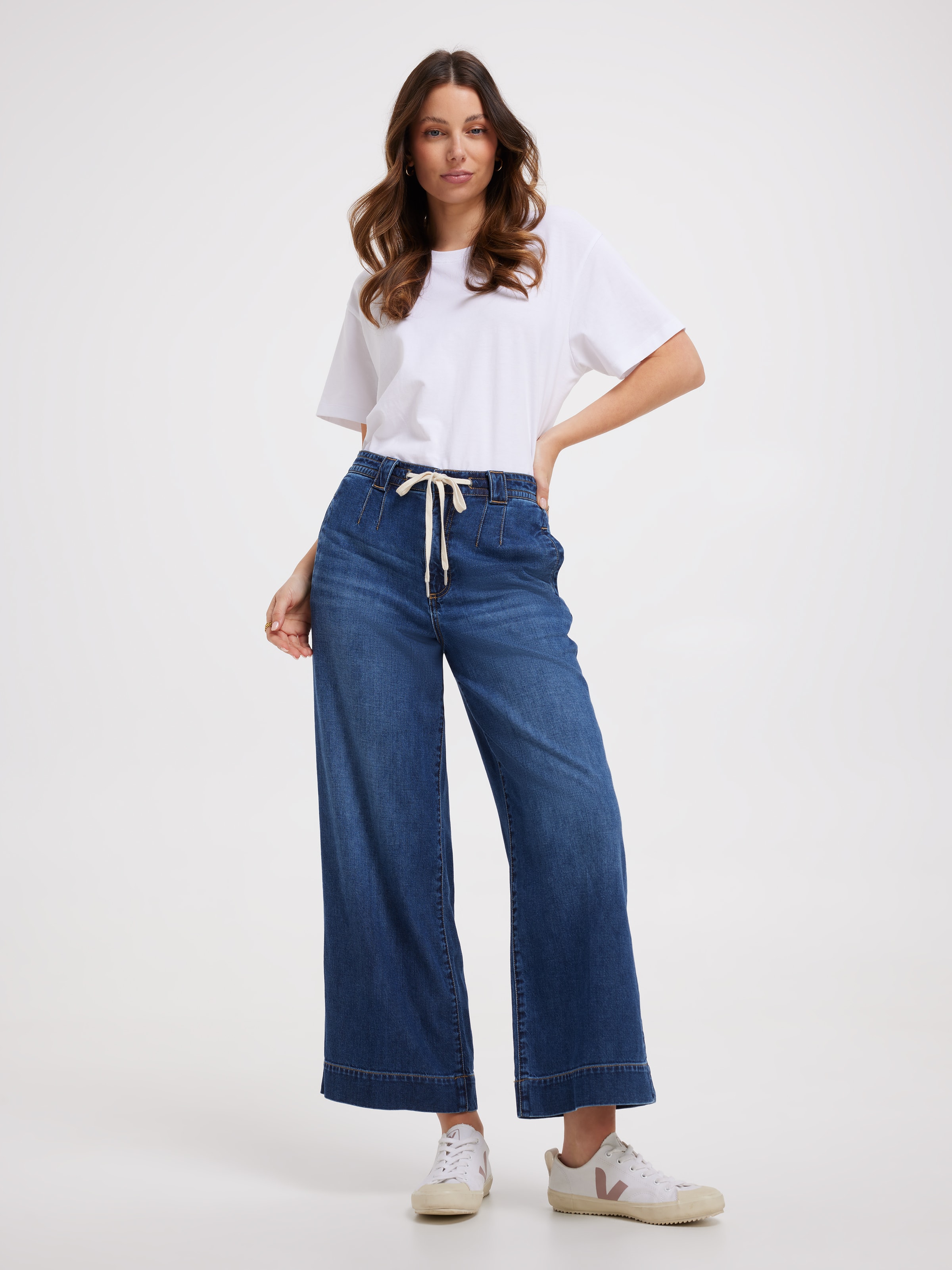 Tie Waist Wide Ankle Jean