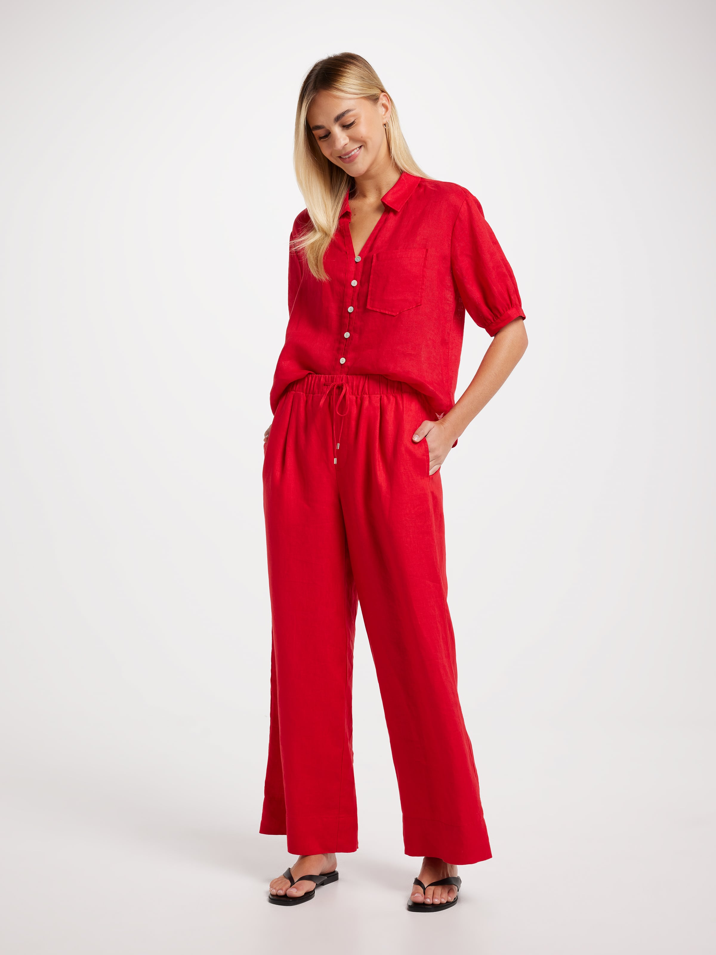 Linen High Rise Wide Leg Ankle