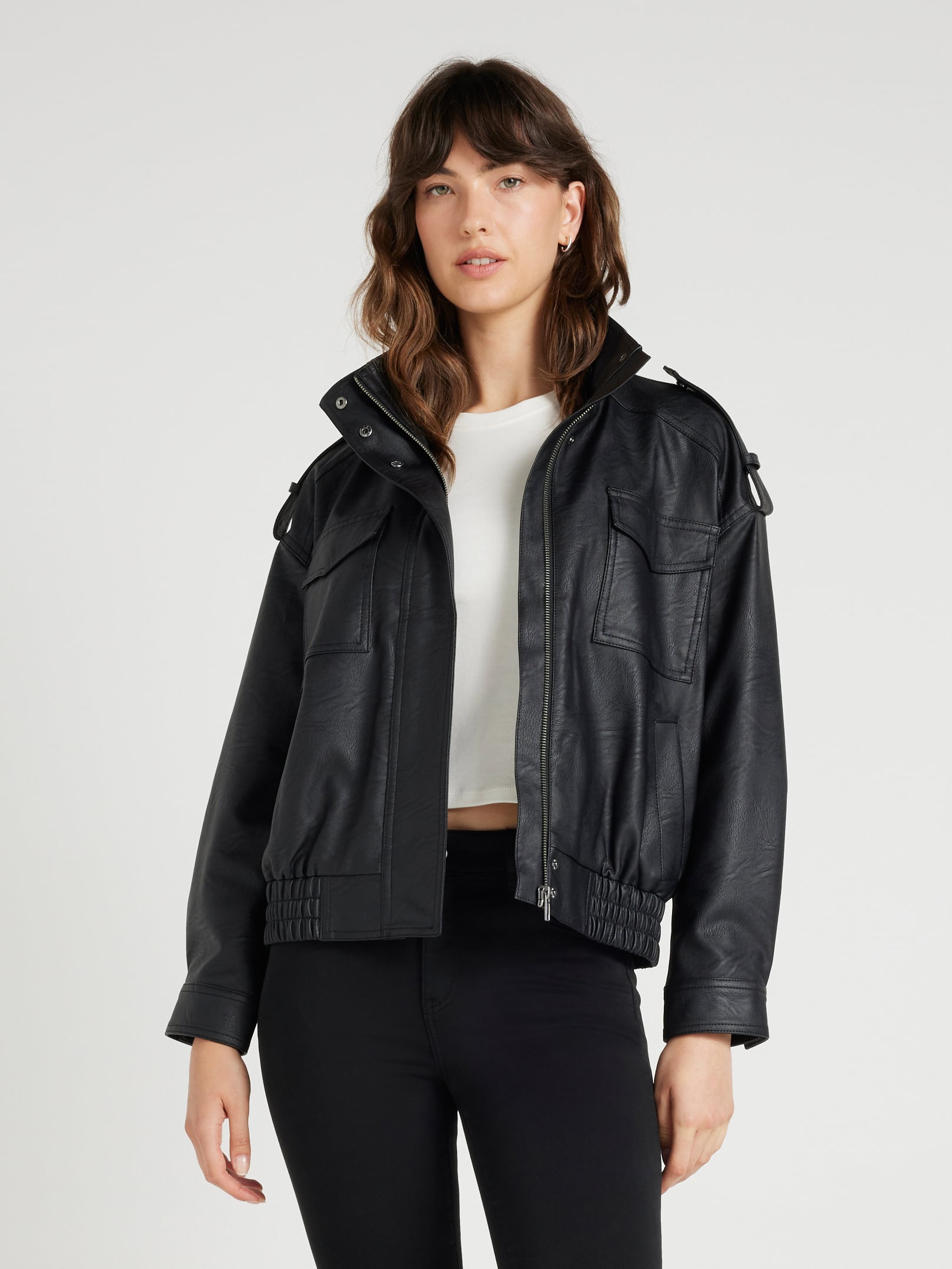 Violet Pu Funnel Neck Jacket