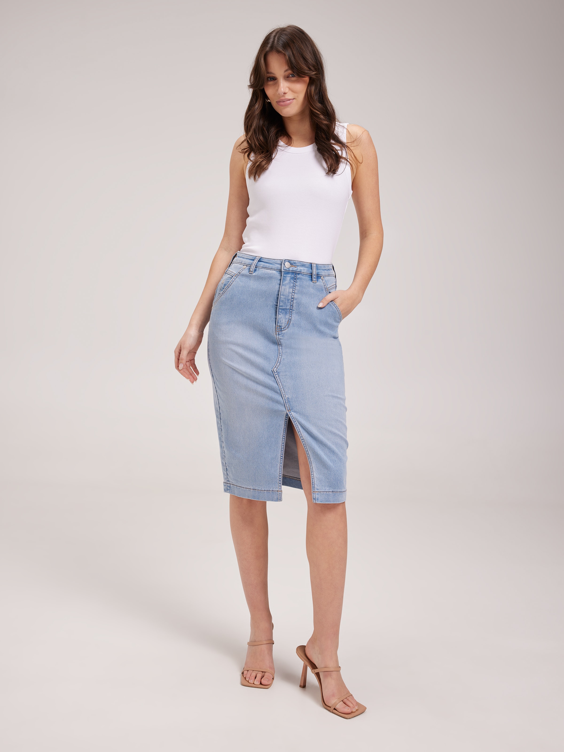 Knee length skirt jeans best sale