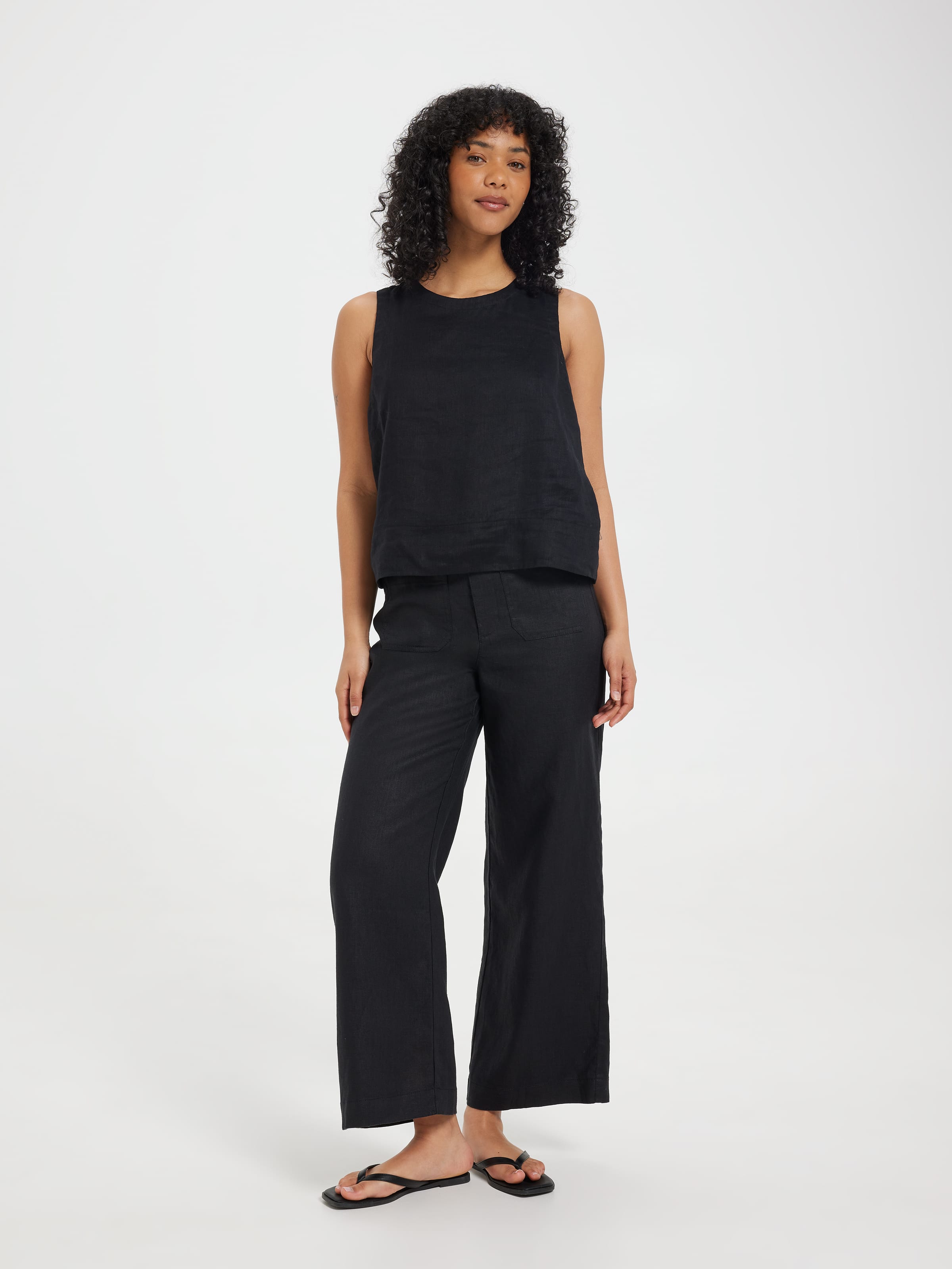 Linen Patch Pocket Wide Ankle