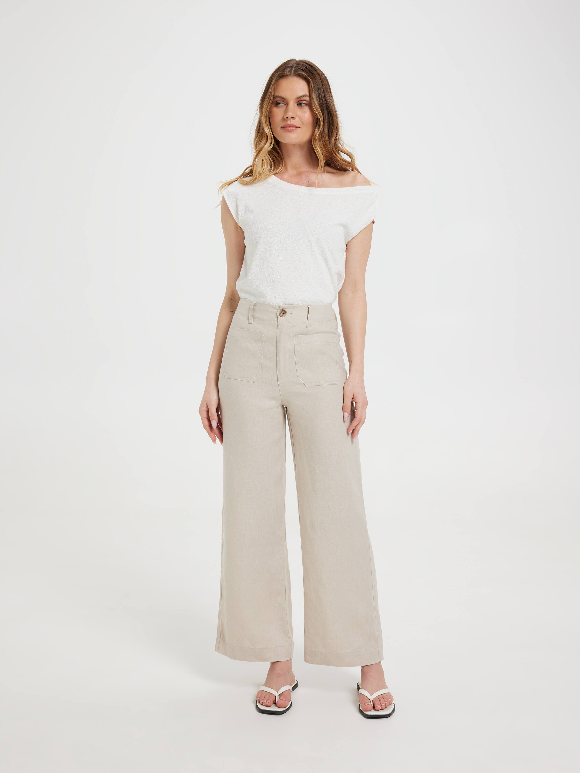 Linen Patch Pocket Wide Ankle