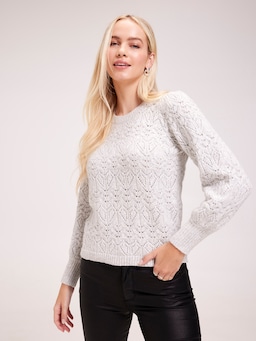 Astrid Pointelle Puff Sleeve Pullover
