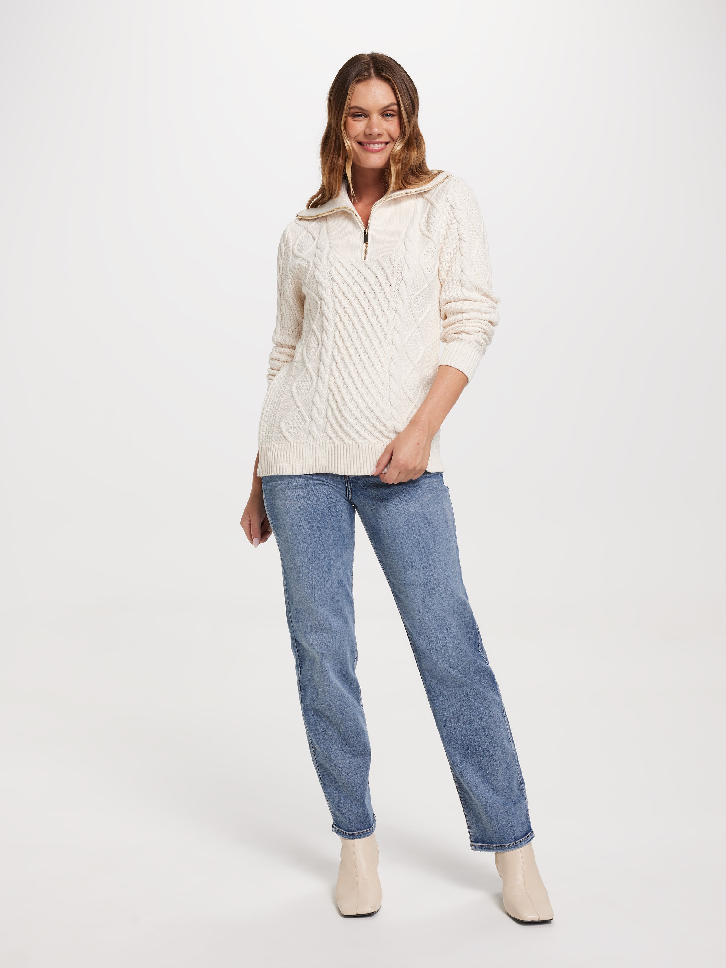 Harper Zip Neck Cable Pullover