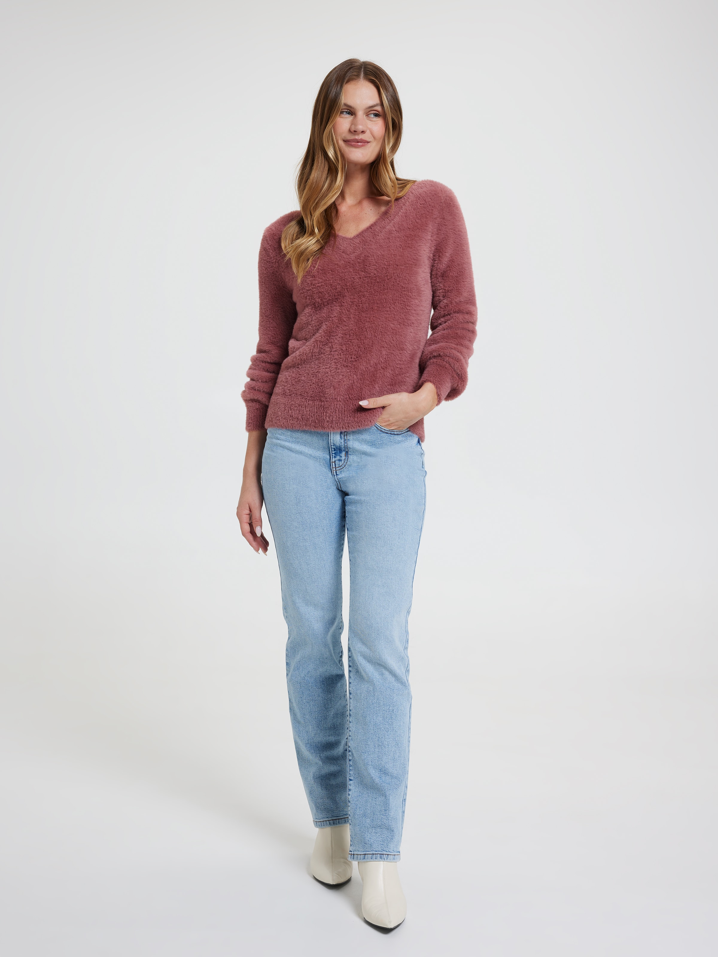 Delilah V Neck Eyelash Pullover