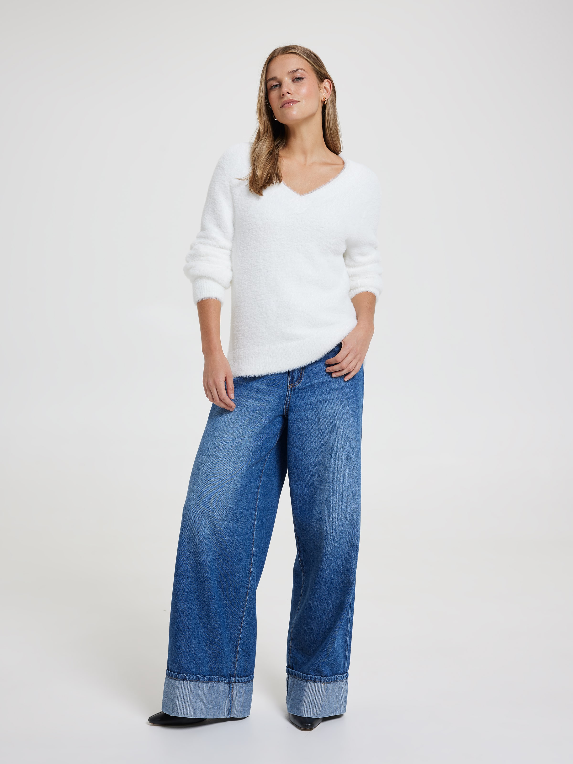 Delilah V Neck Eyelash Pullover