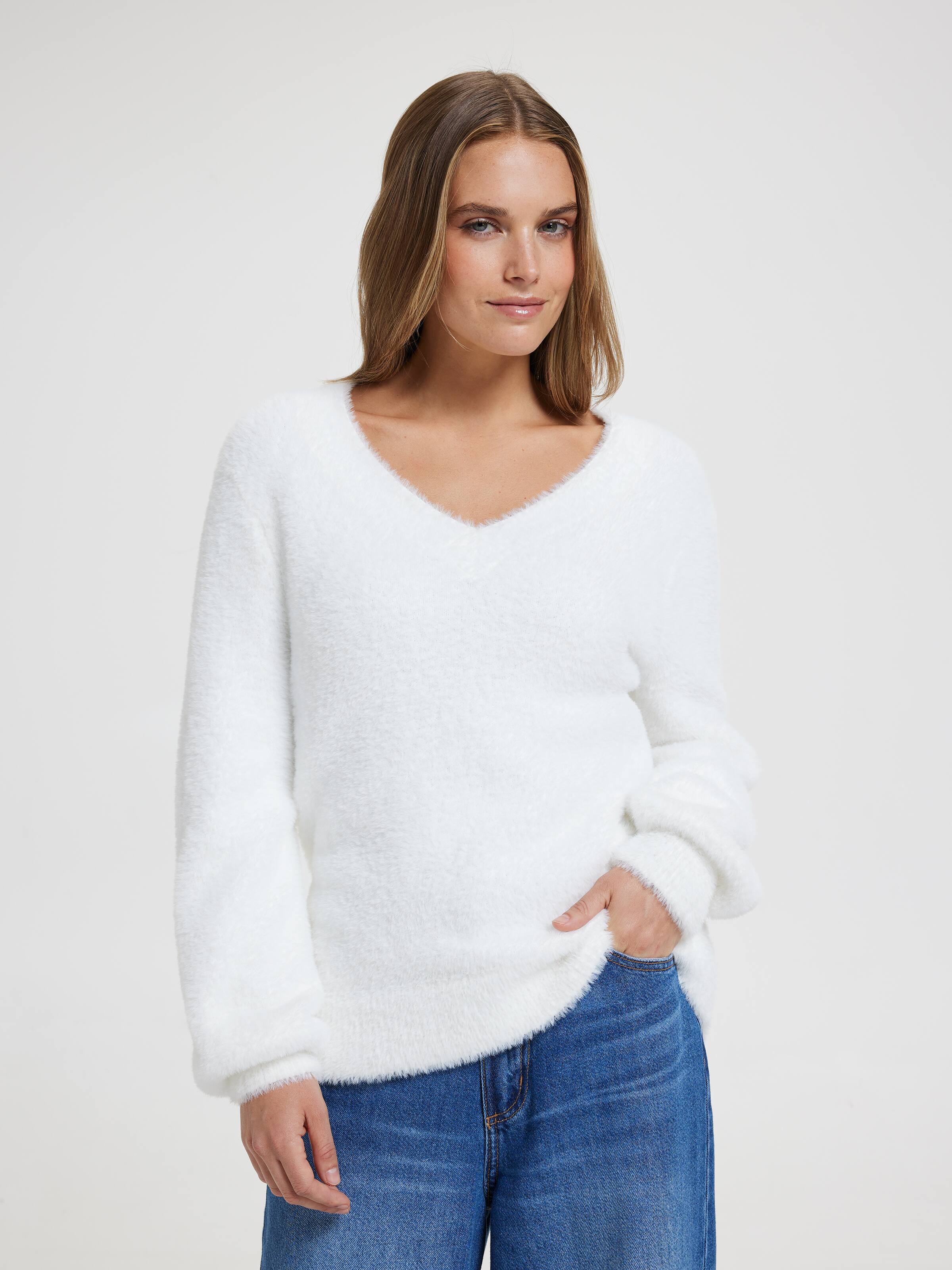 Delilah V Neck Eyelash Pullover