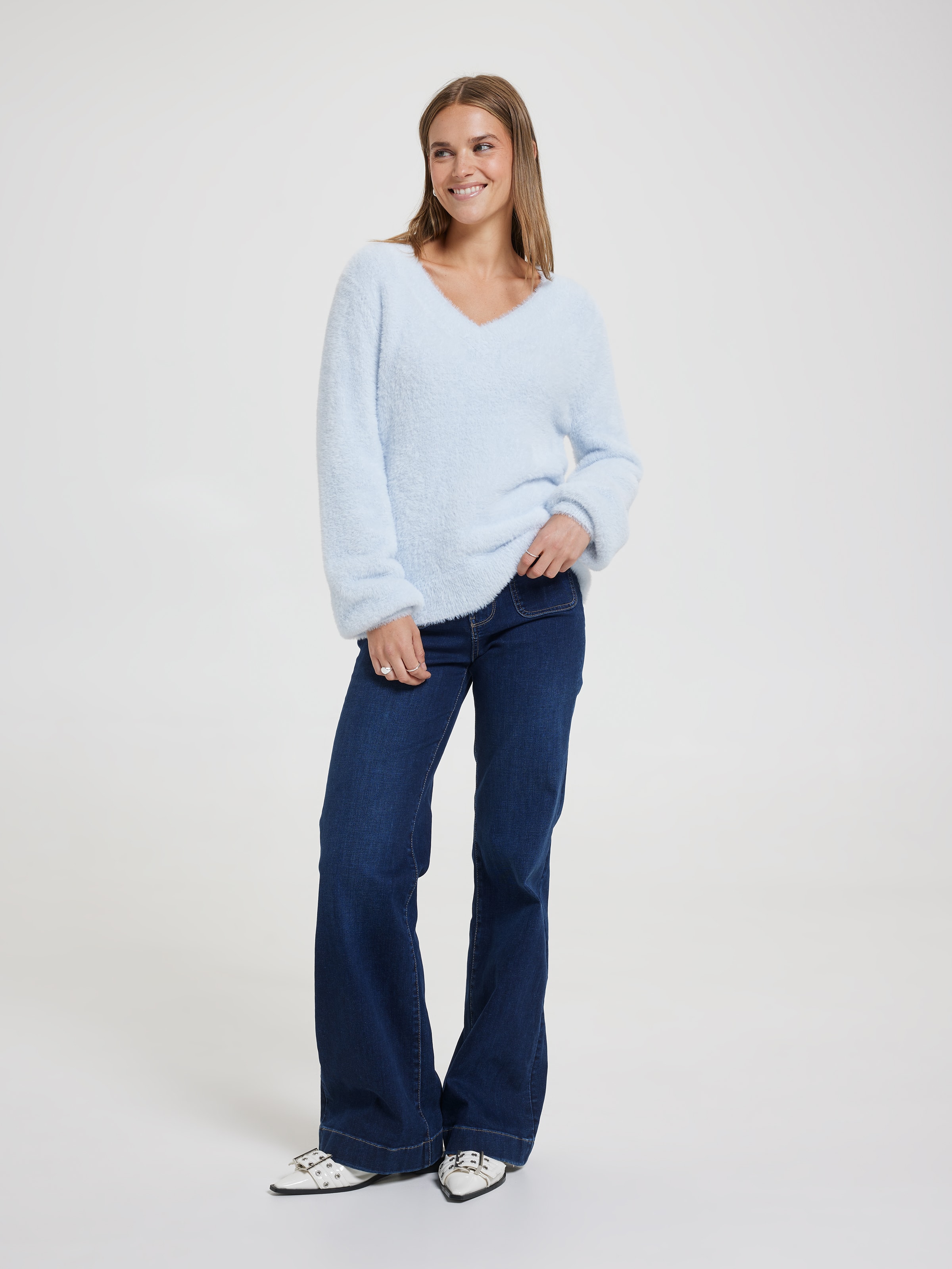 Delilah V Neck Eyelash Pullover