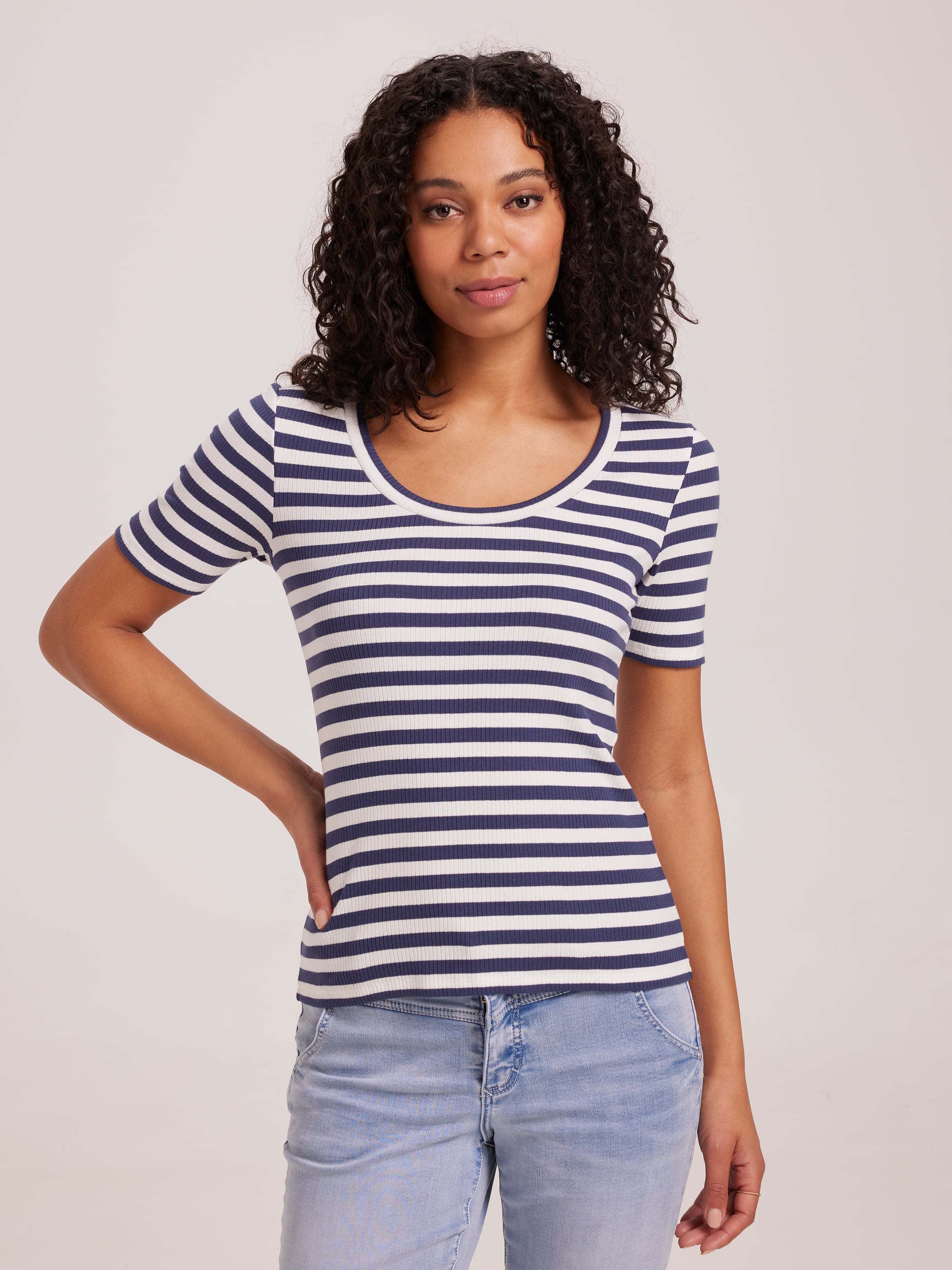 Sage Variegated Rib Scoop Top