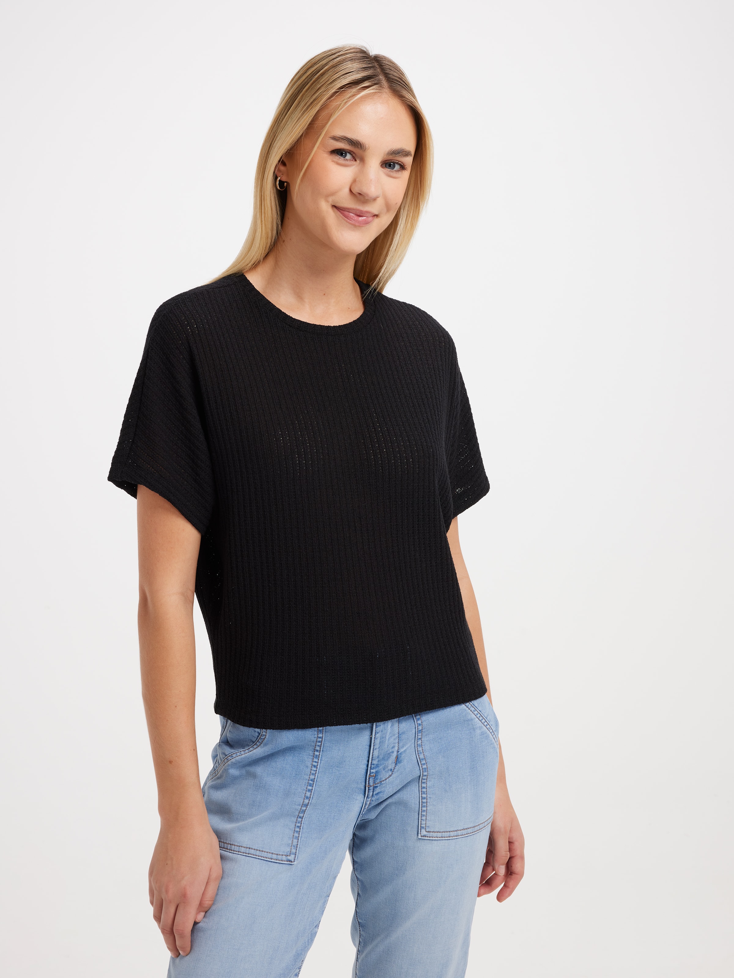 Harper Batwing Textured Short Sleeve Tee