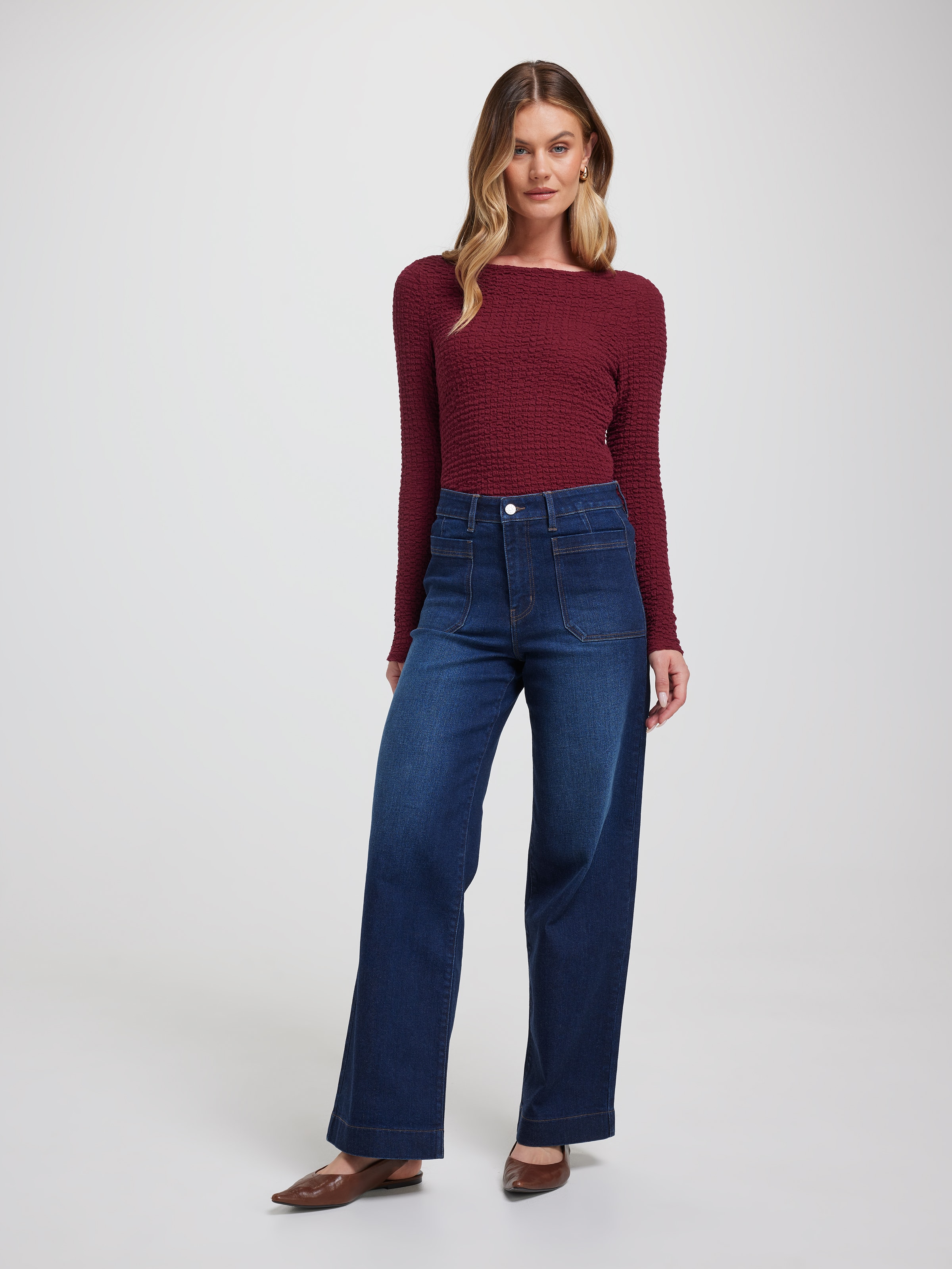 Portia Textured Boat Neck Top