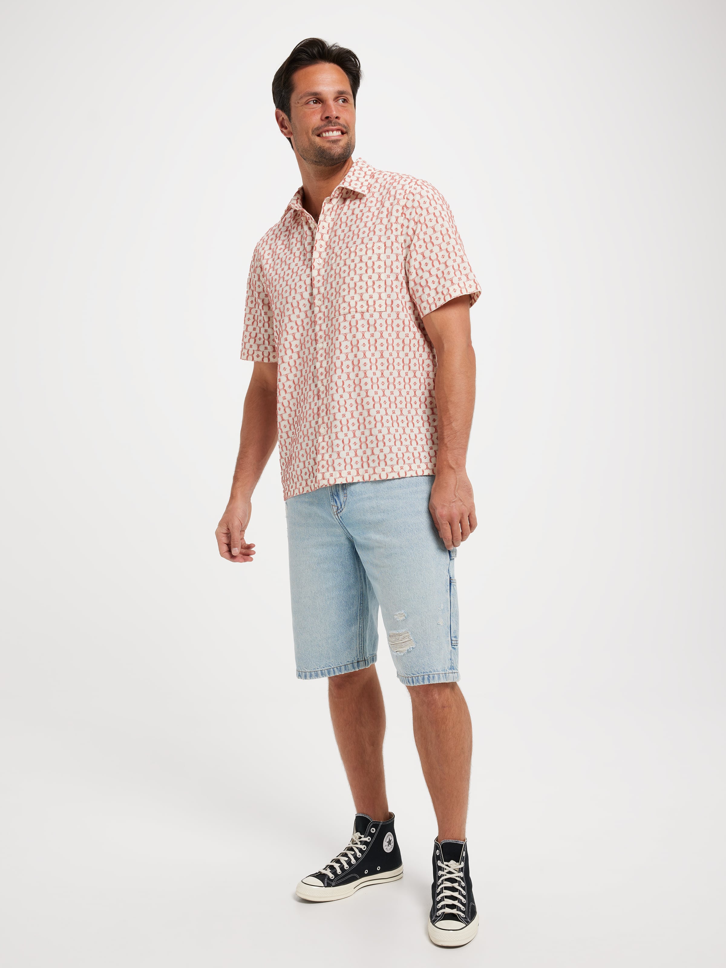 Short Sleeve Boxy Mosaic Dobby