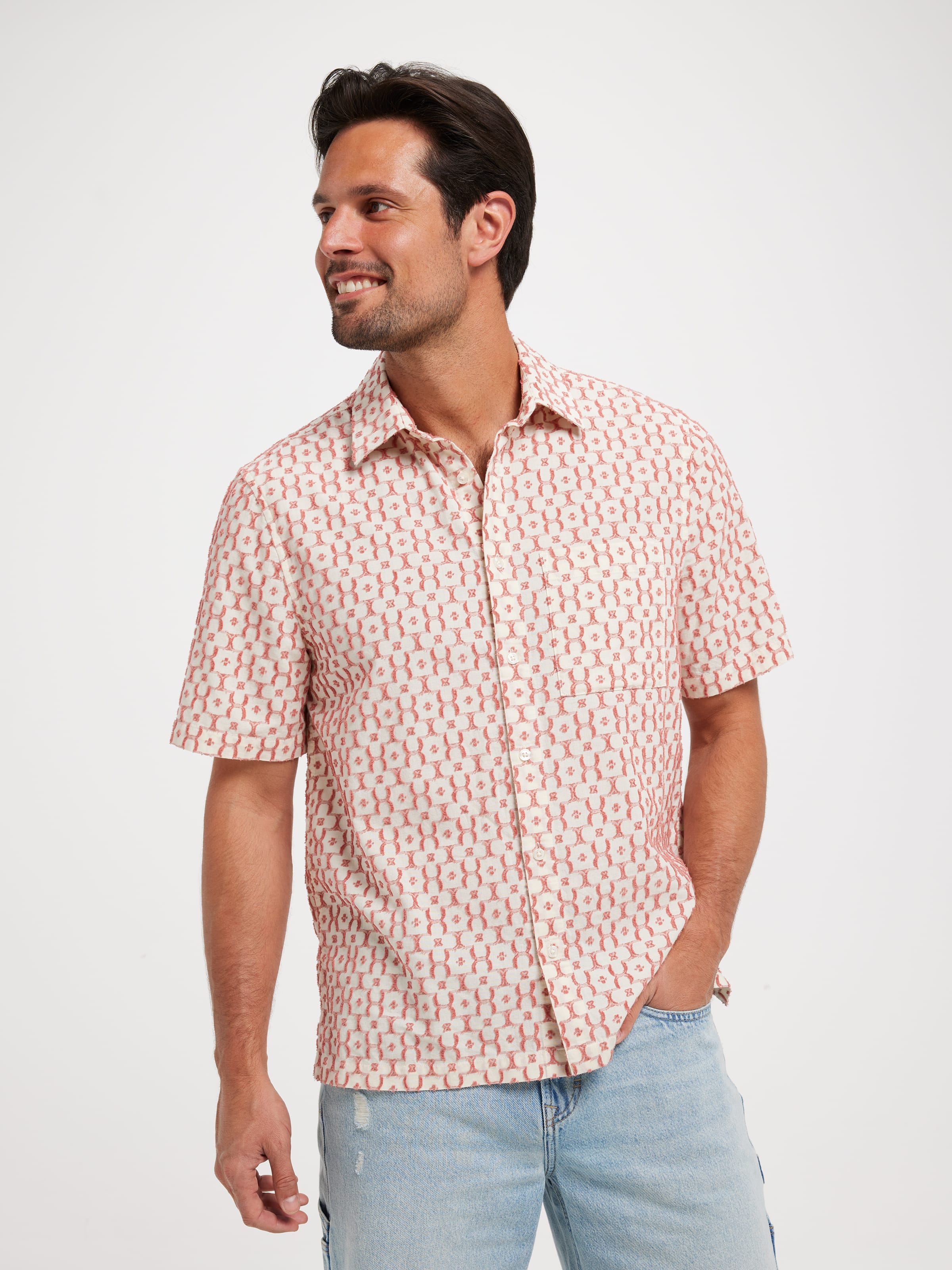 Short Sleeve Boxy Mosaic Dobby