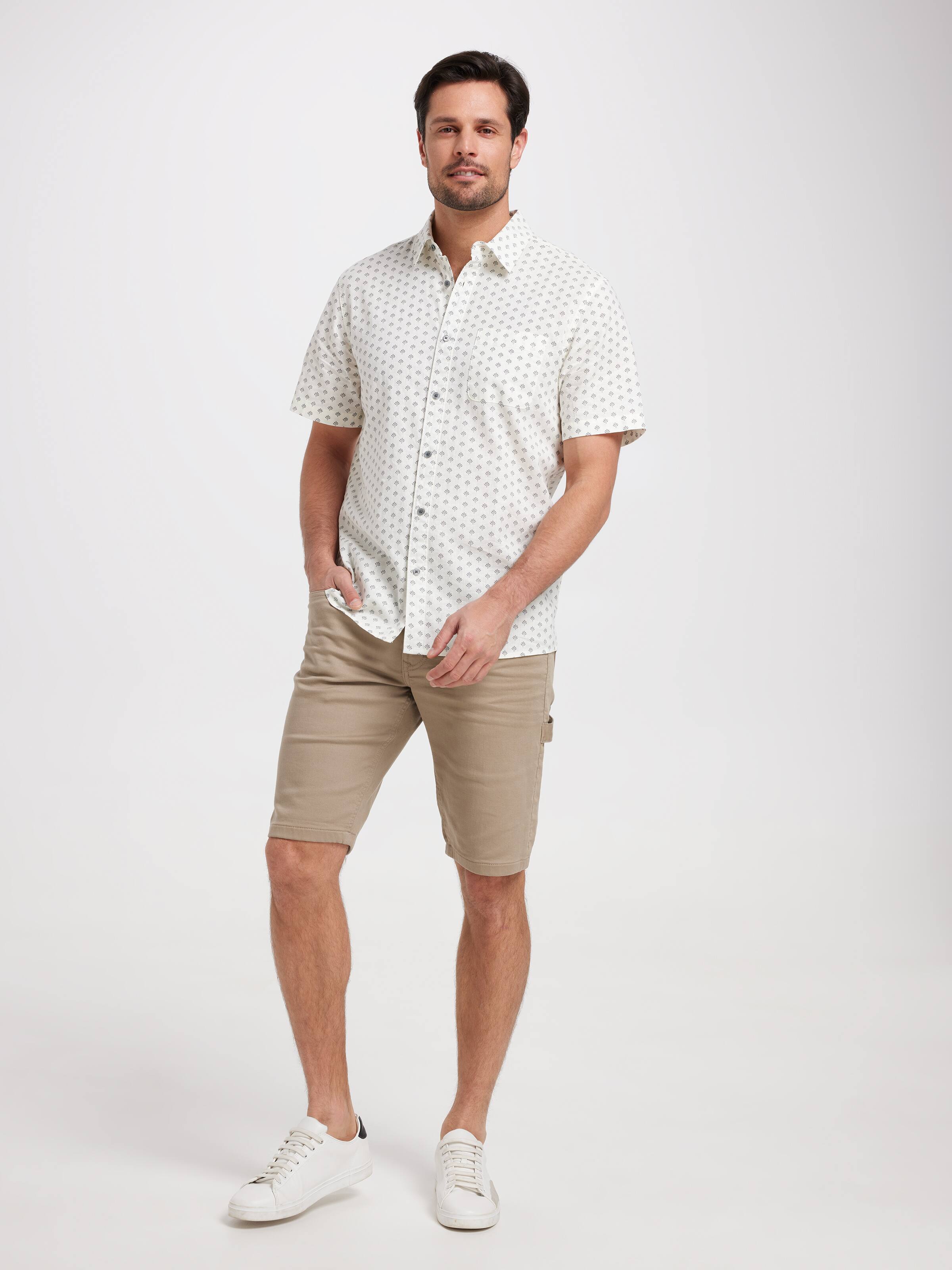 Ss Linen Blend Print Shirt