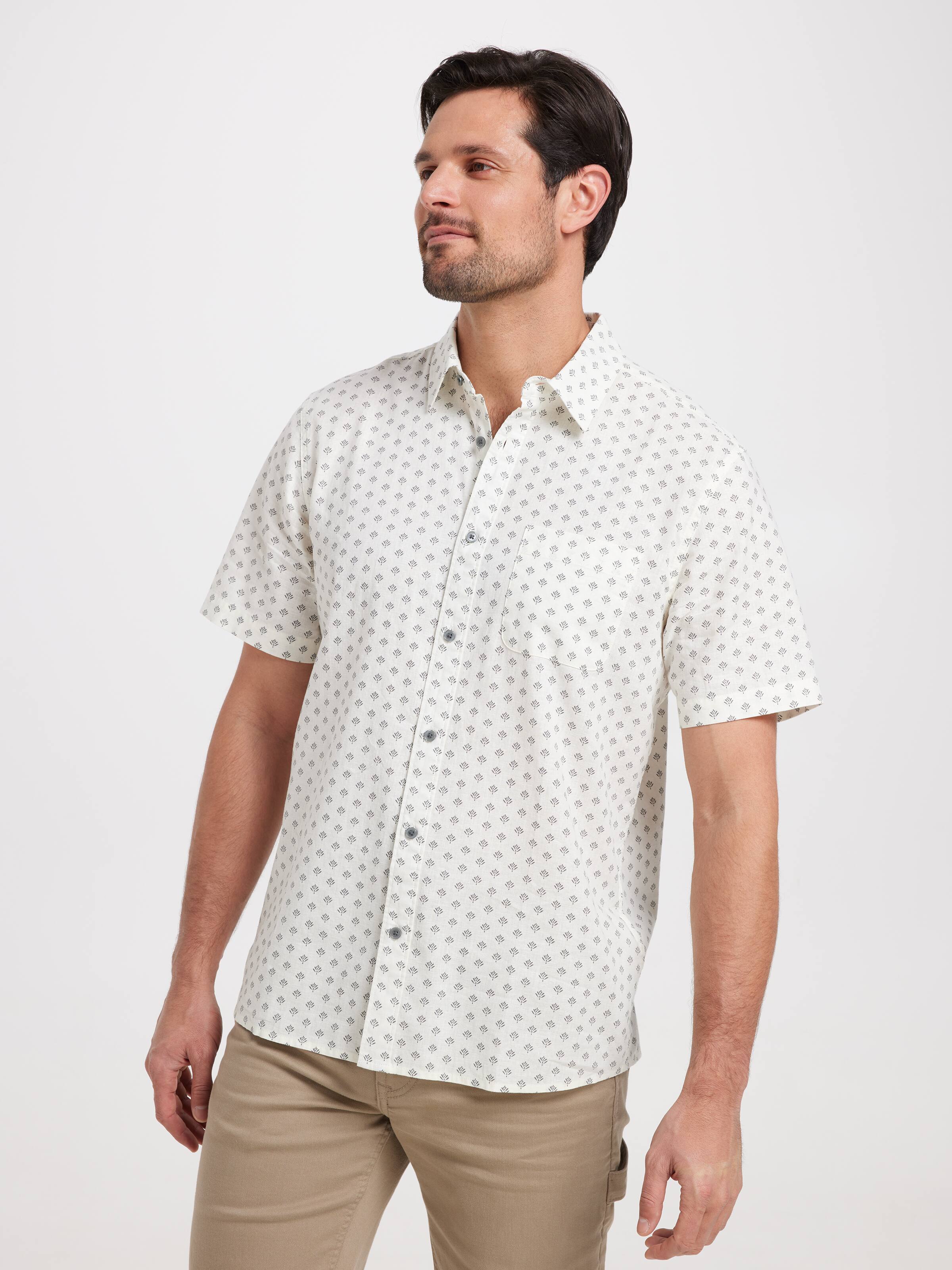 Ss Linen Blend Print Shirt