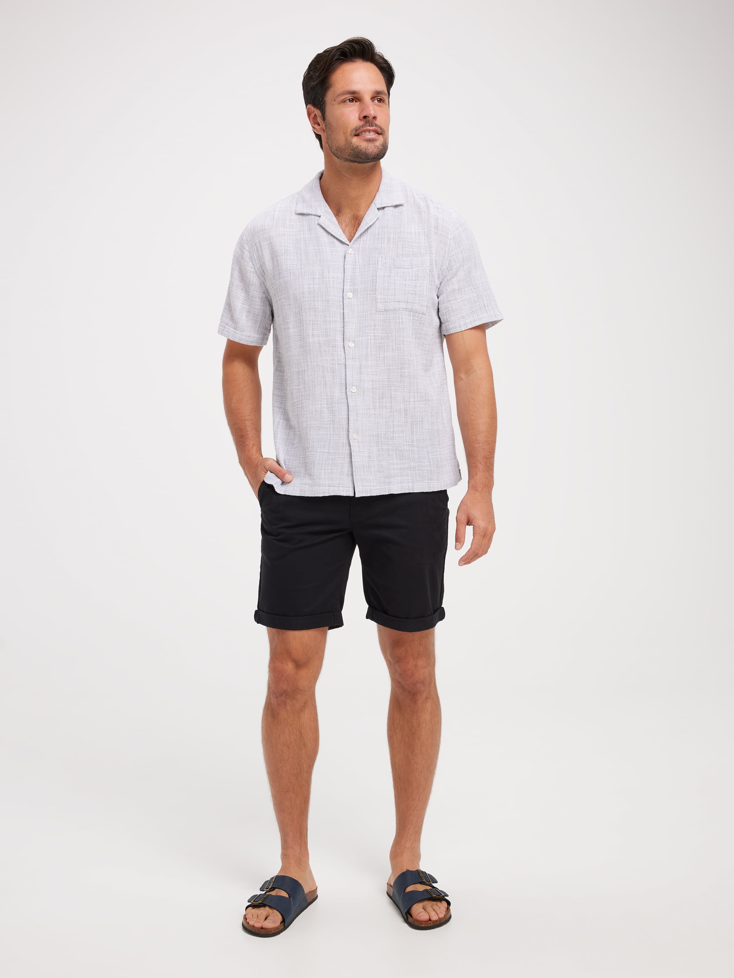 Short Sleeve Revere Grid Texture Shirt