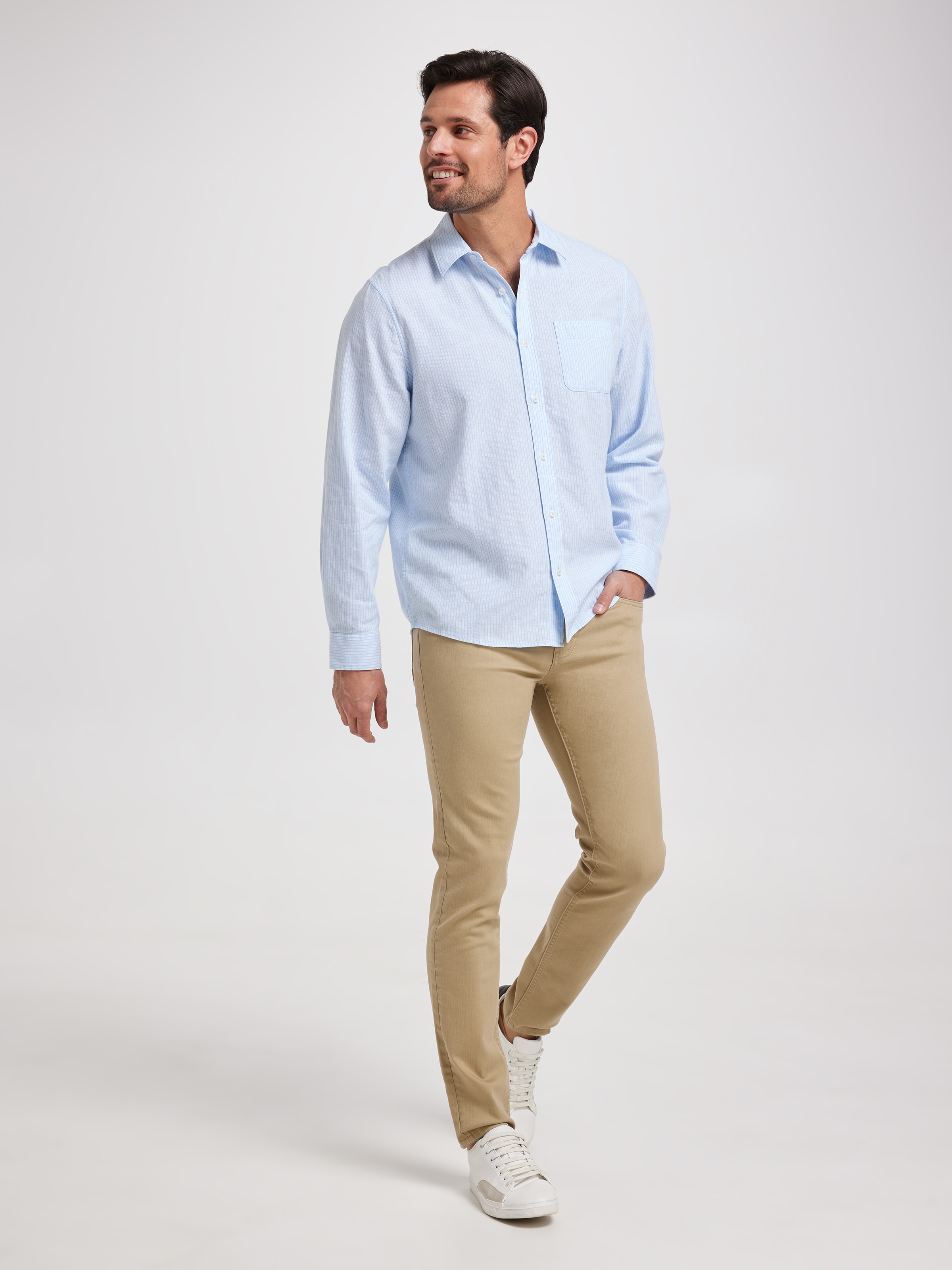 Long Sleeve Linen Blend Stripe