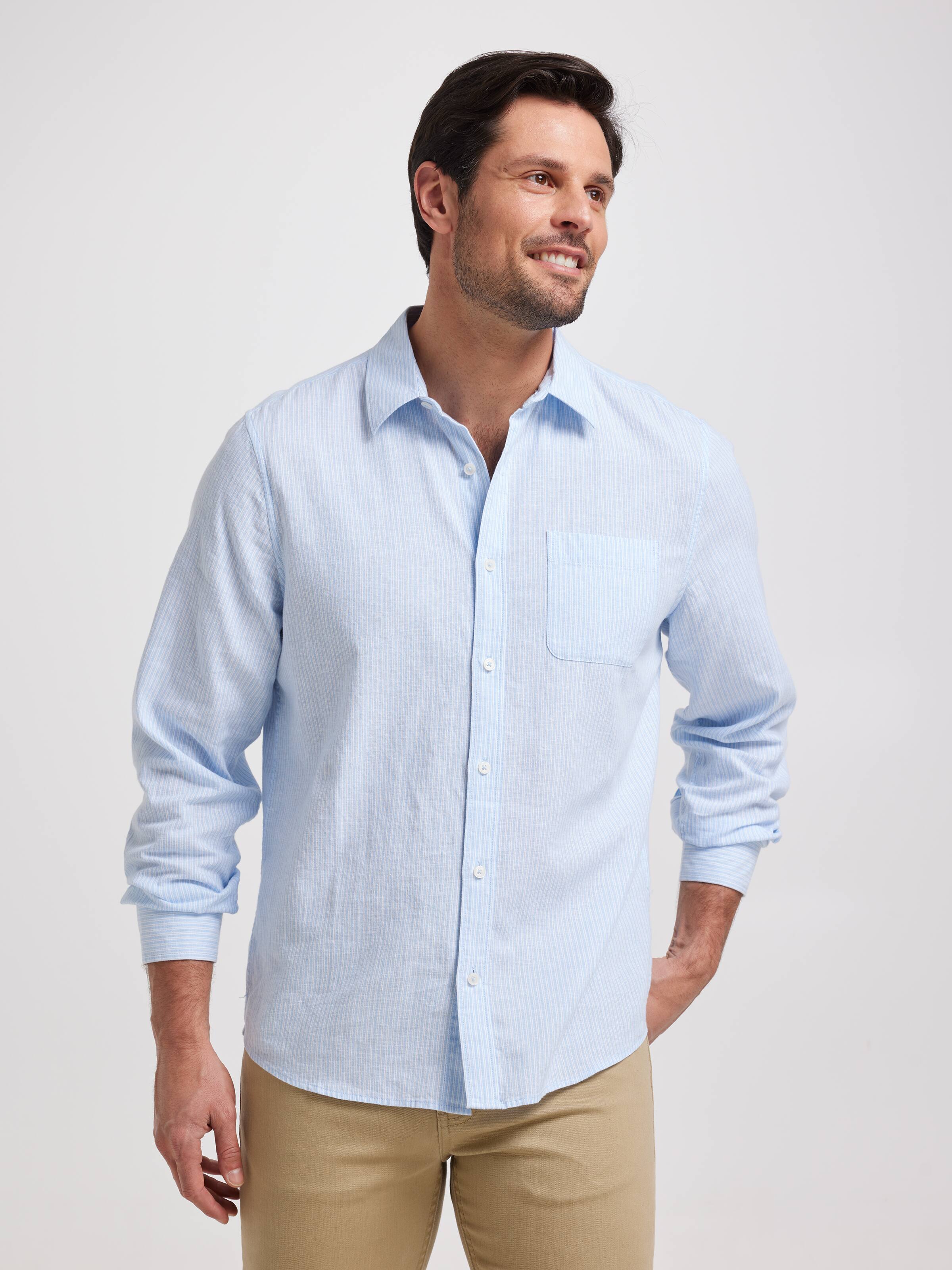 Long Sleeve Linen Blend Stripe