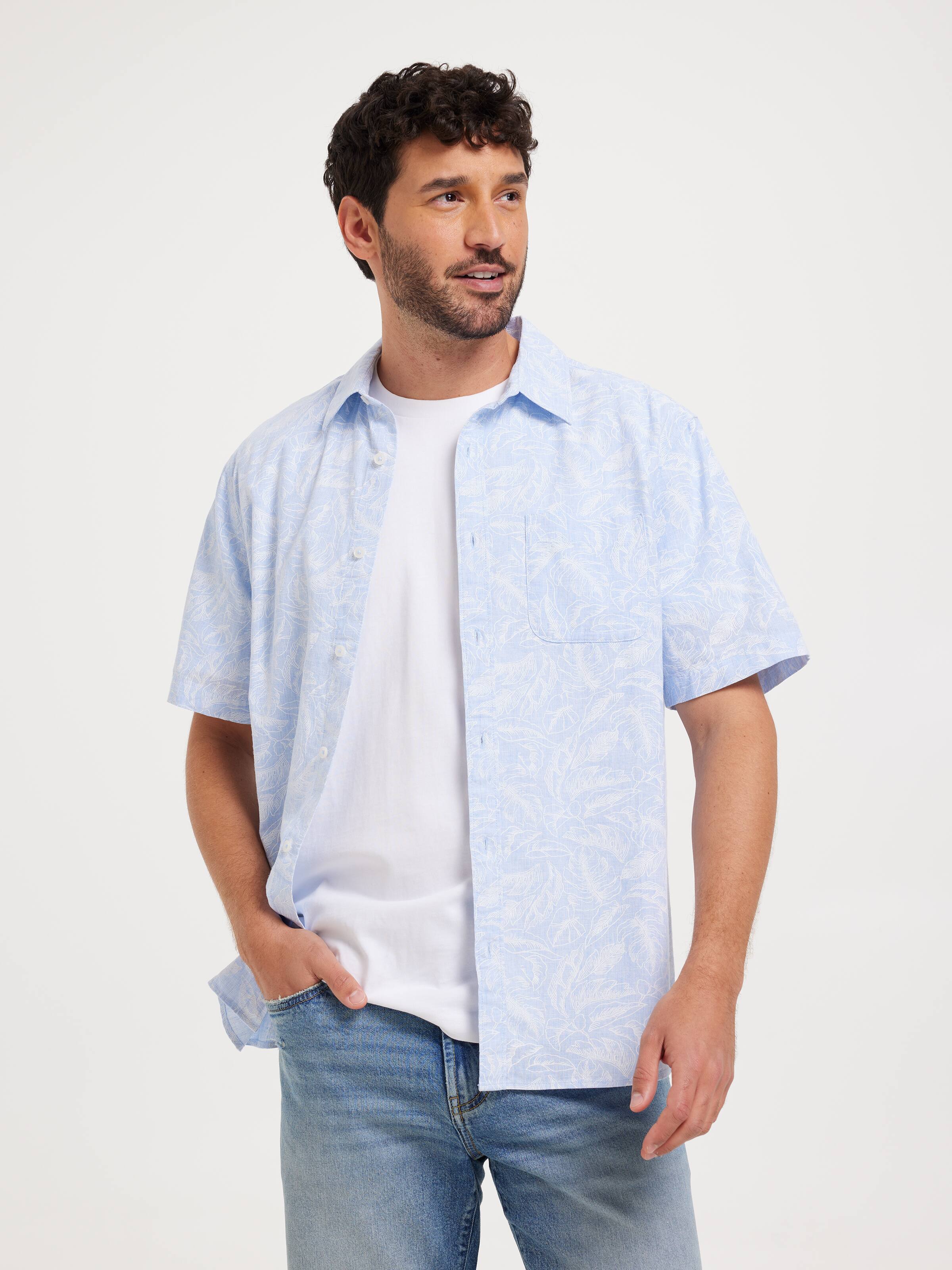 Short Sleeve Linen Blend Print Shirt
