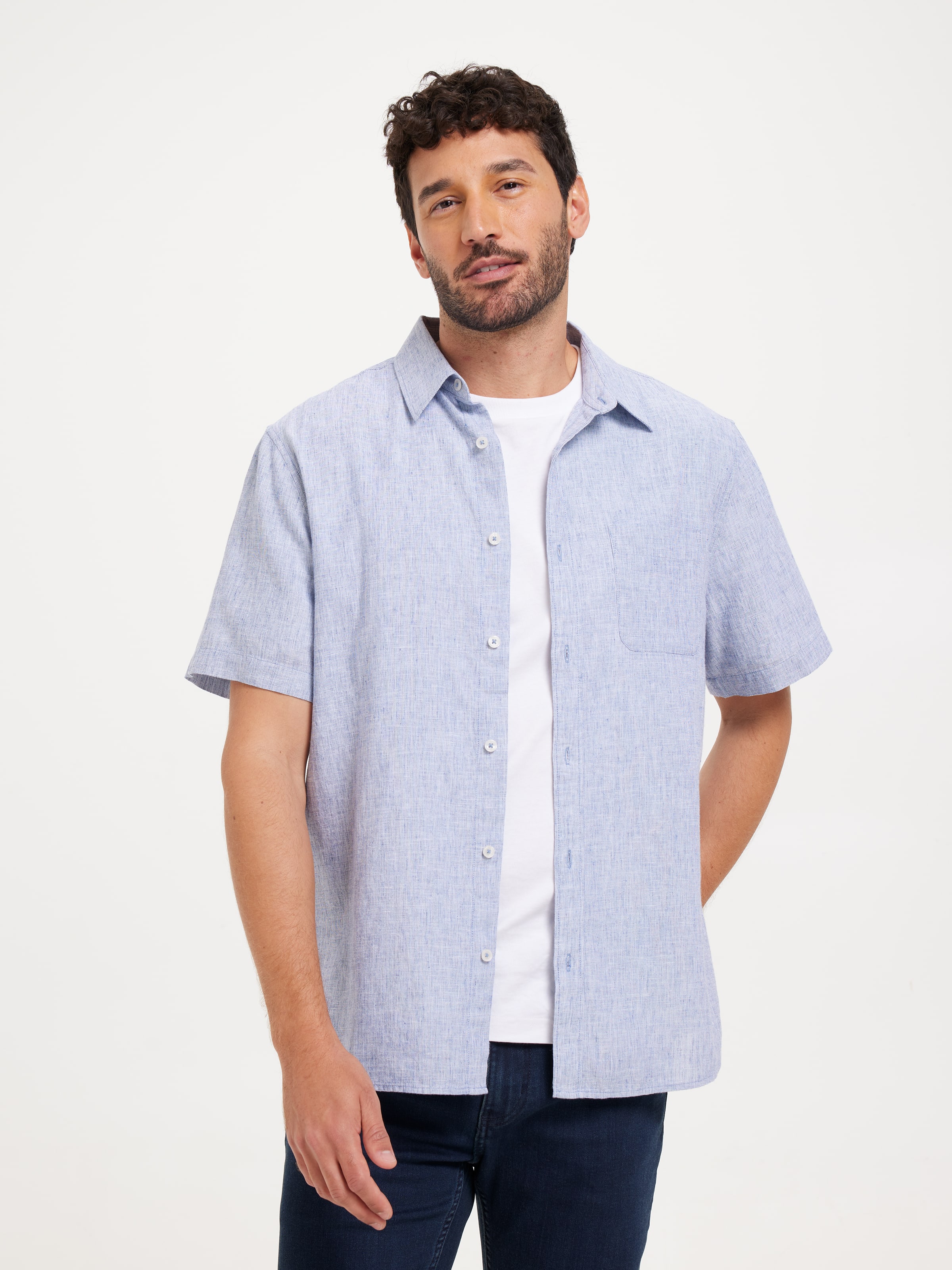 Short Sleeve Linen Blend Shirt