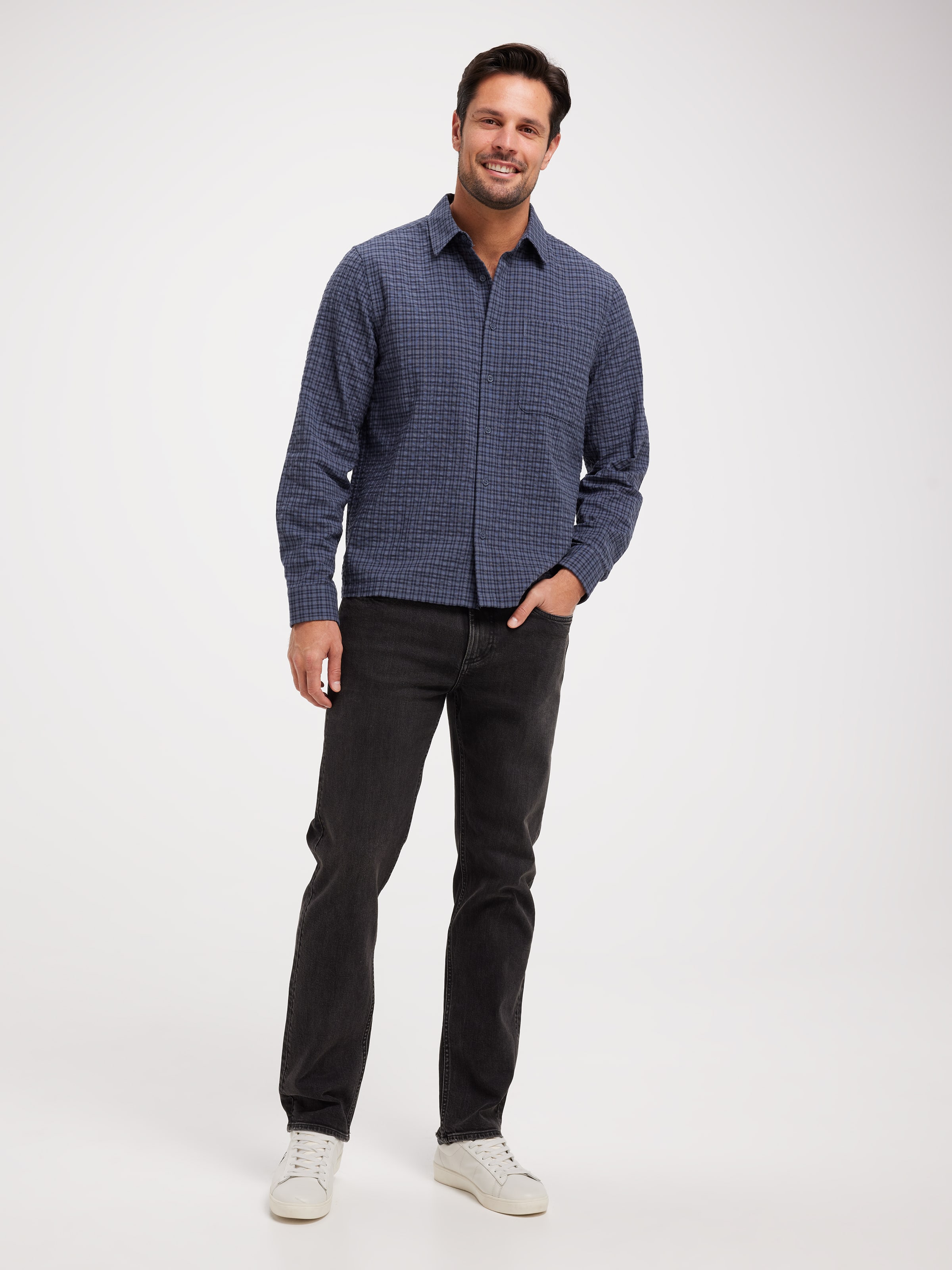 Long Sleeve Seersucker Check Shirt