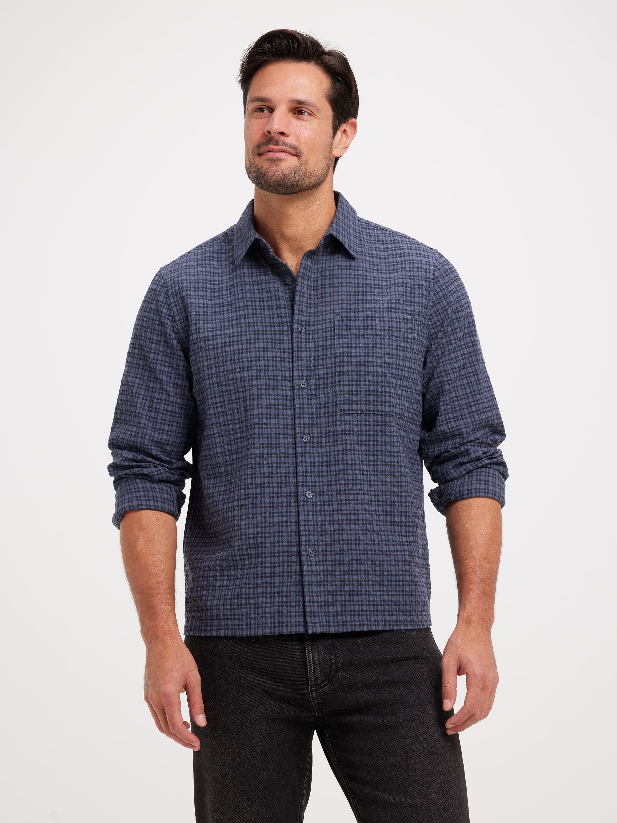 Long Sleeve Seersucker Check Shirt