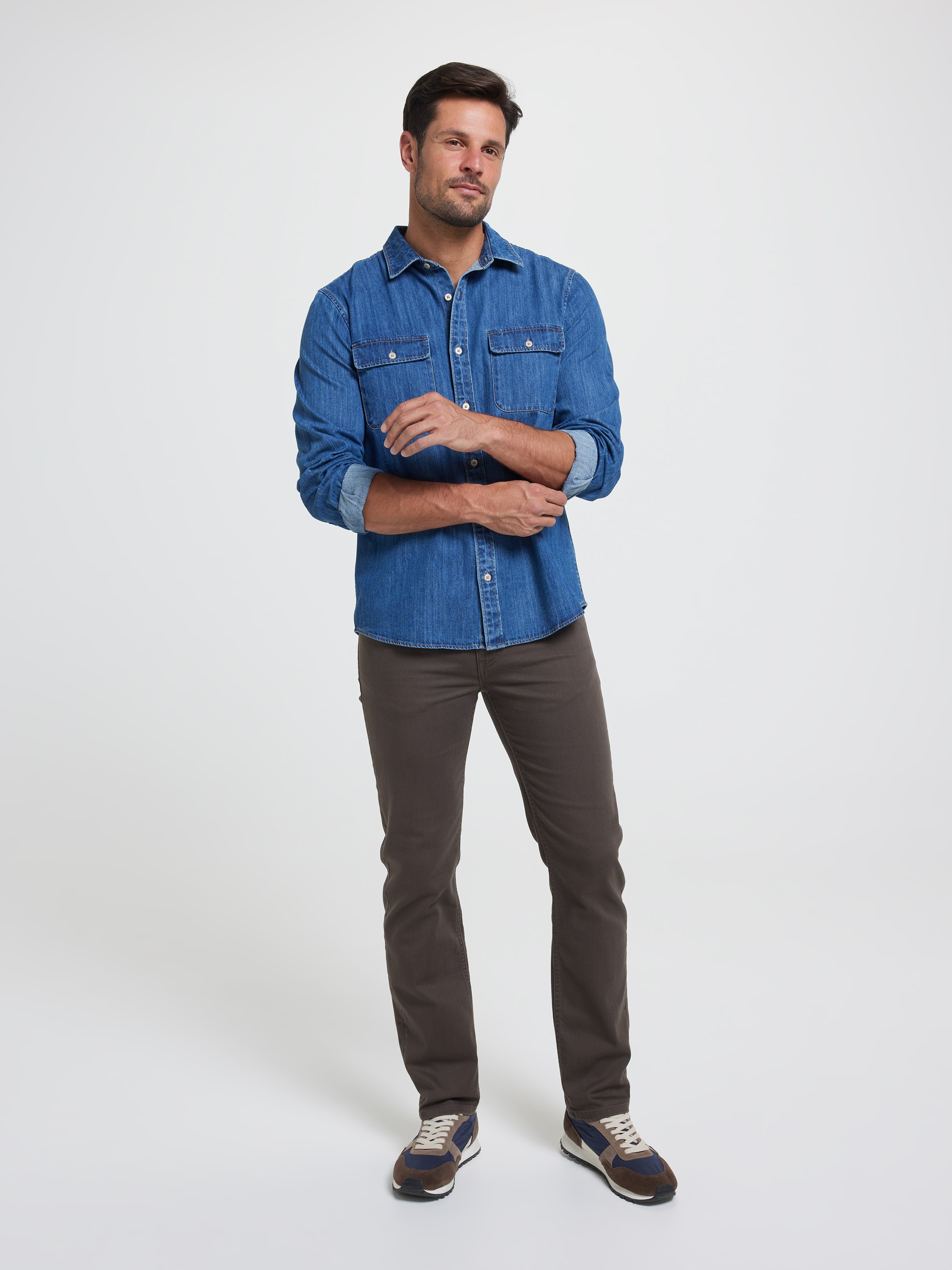 Long Sleeve Denim Utility Overshirt