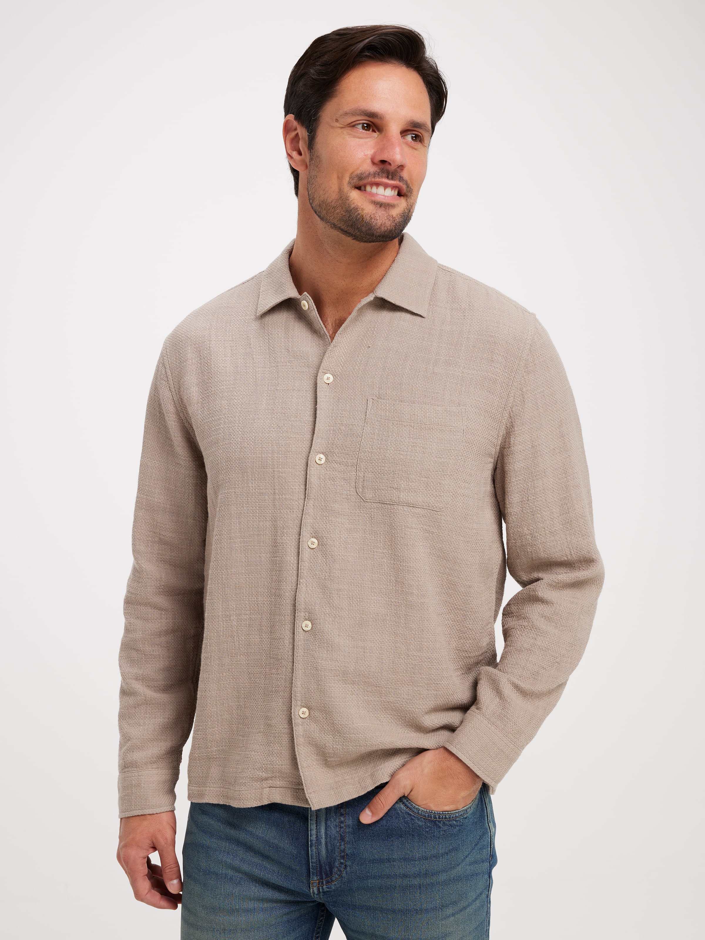 Long Sleeve Grid Texture Shirt