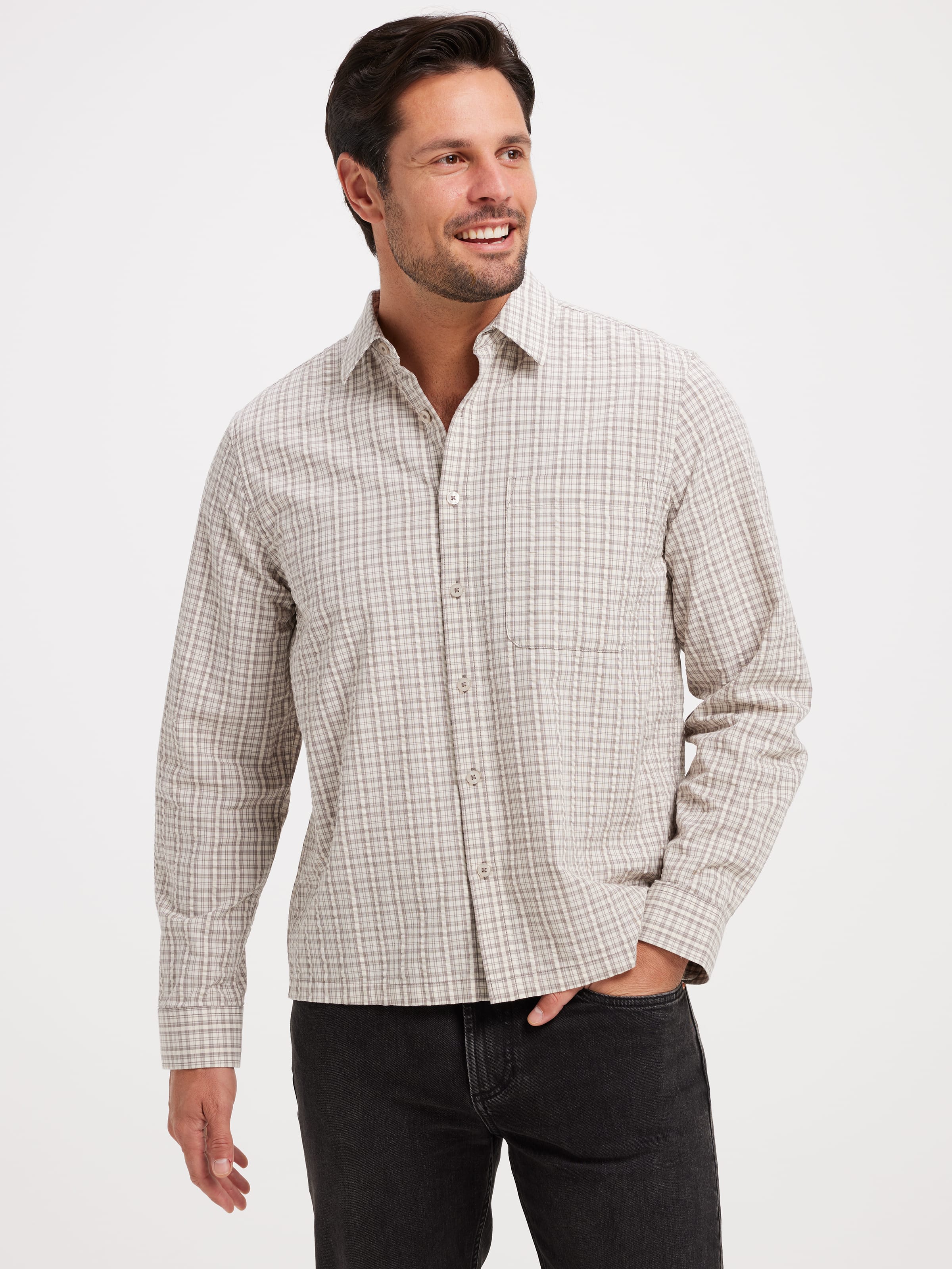 Long Sleeve Seersucker Check Shirt