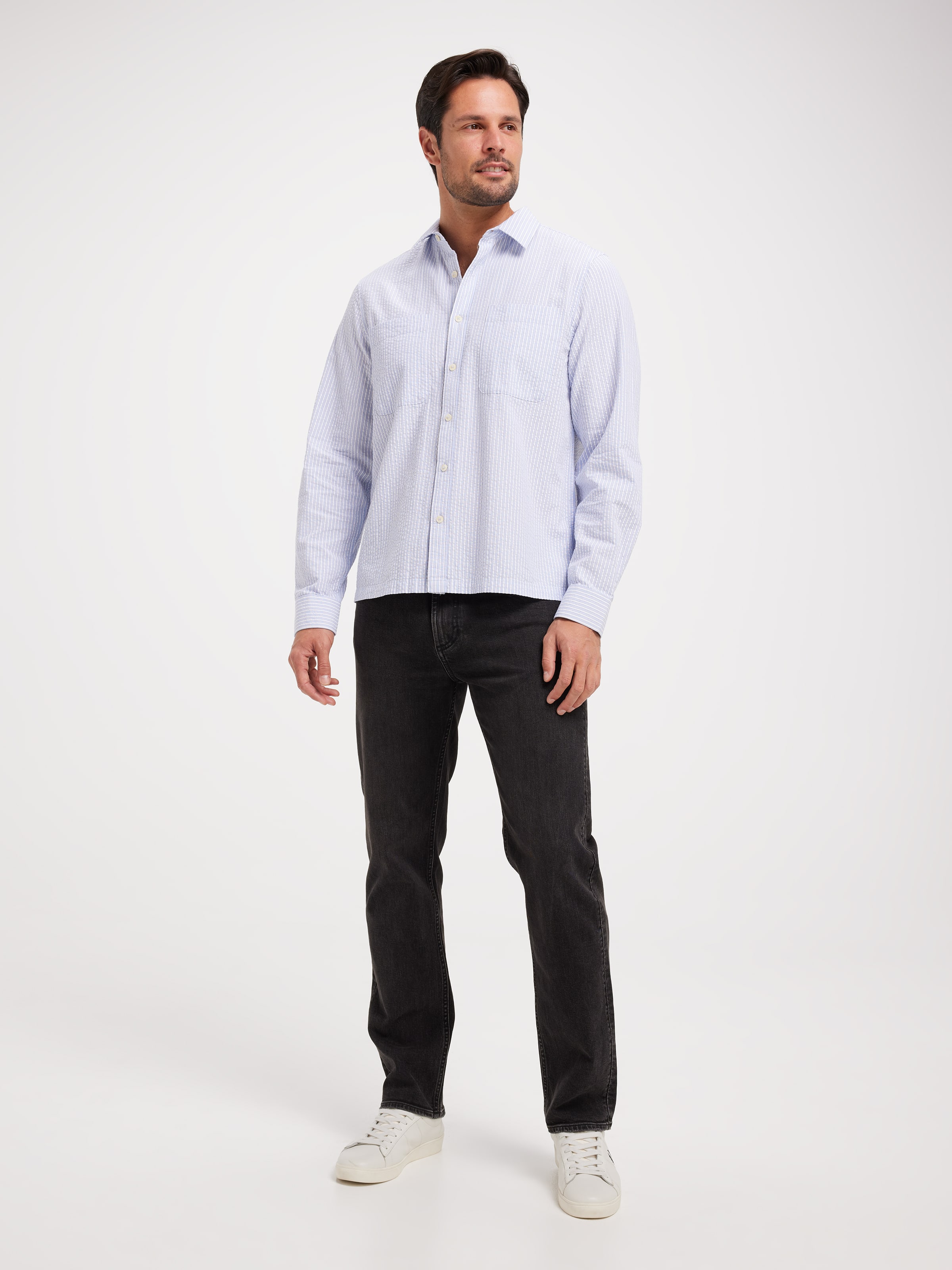 Long Sleeve Seersucker Stripe Shirt