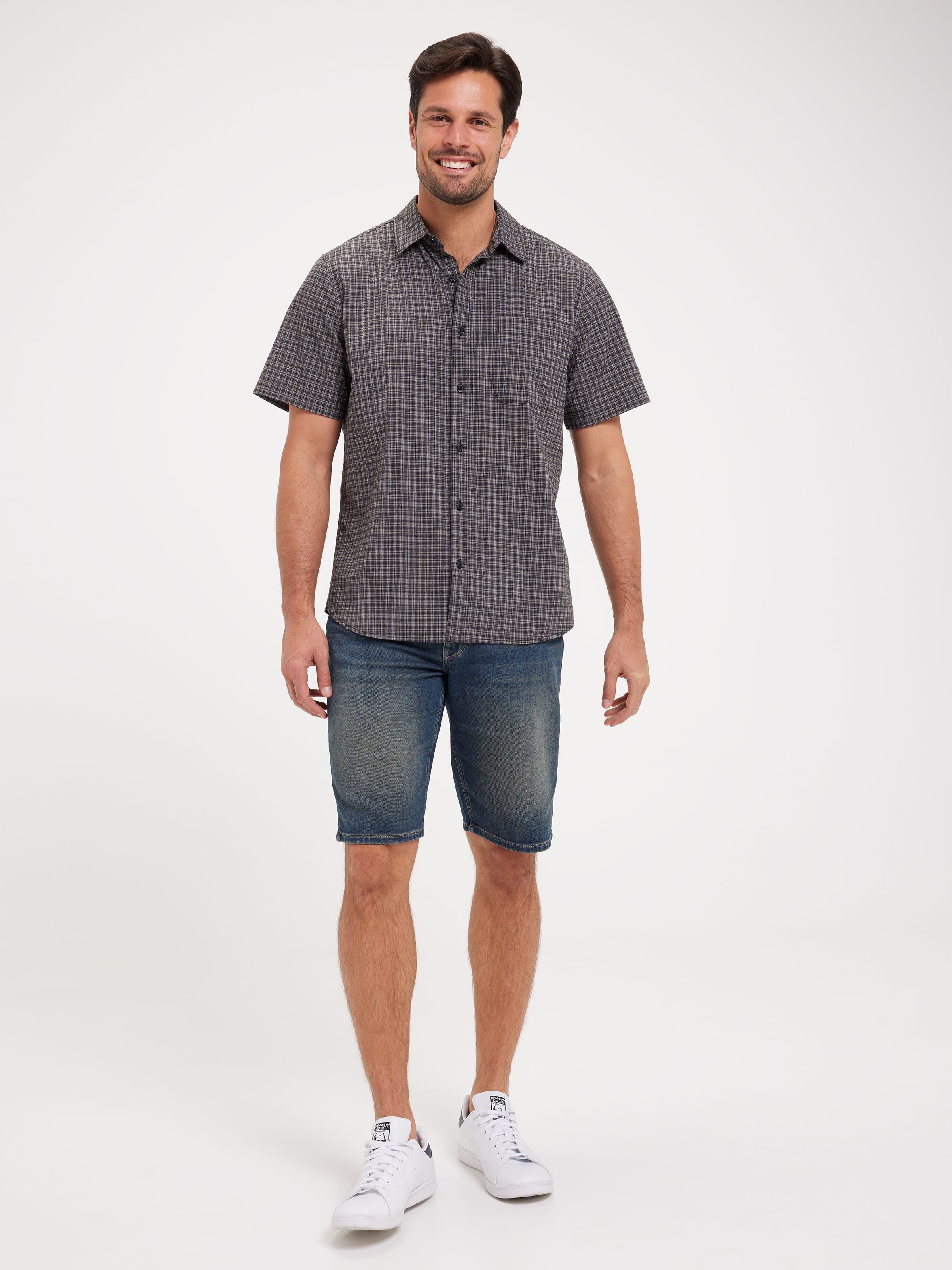 Short Sleeve Relaxed Crinkle Check Shirt