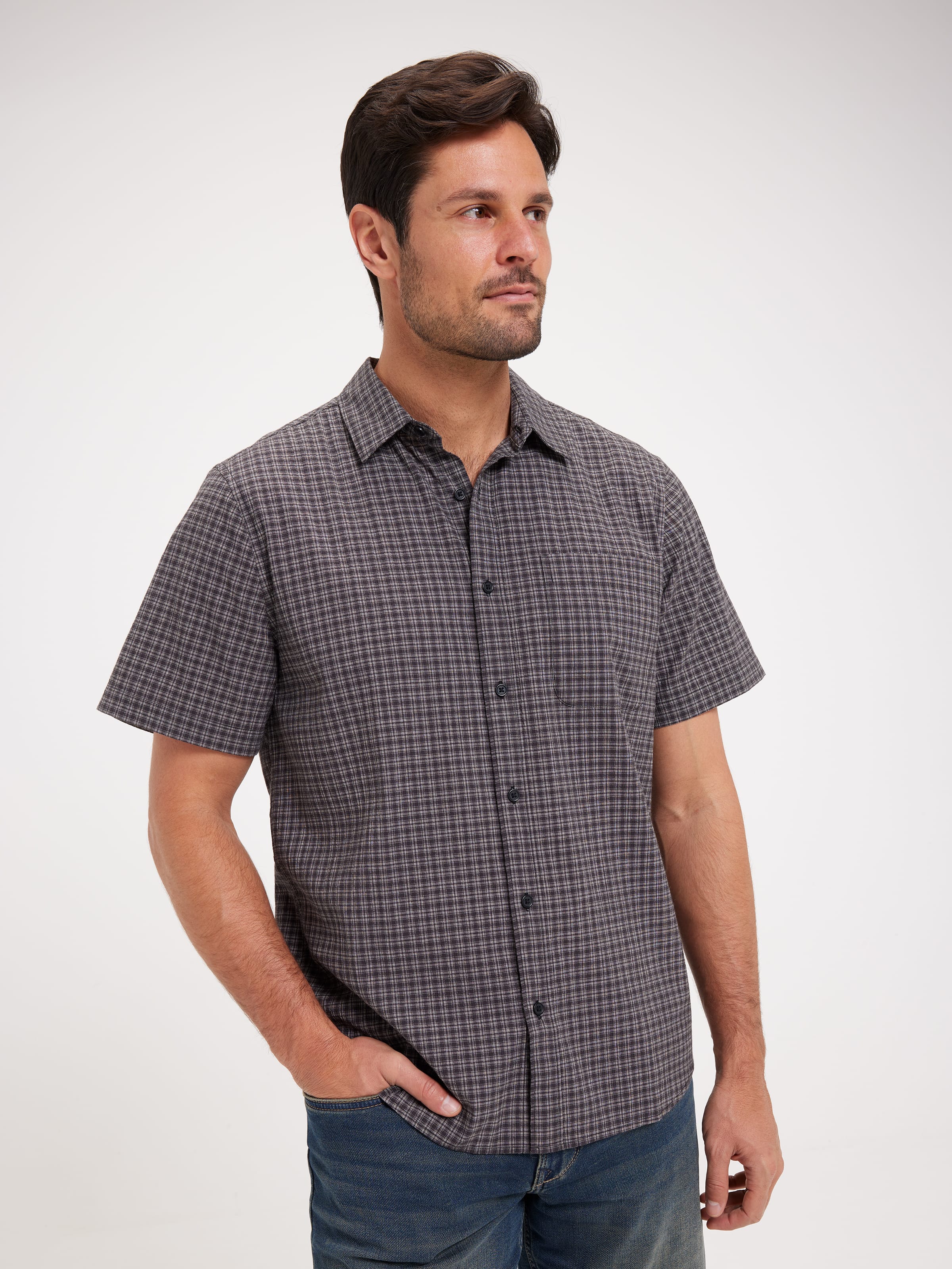 Short Sleeve Relaxed Crinkle Check Shirt