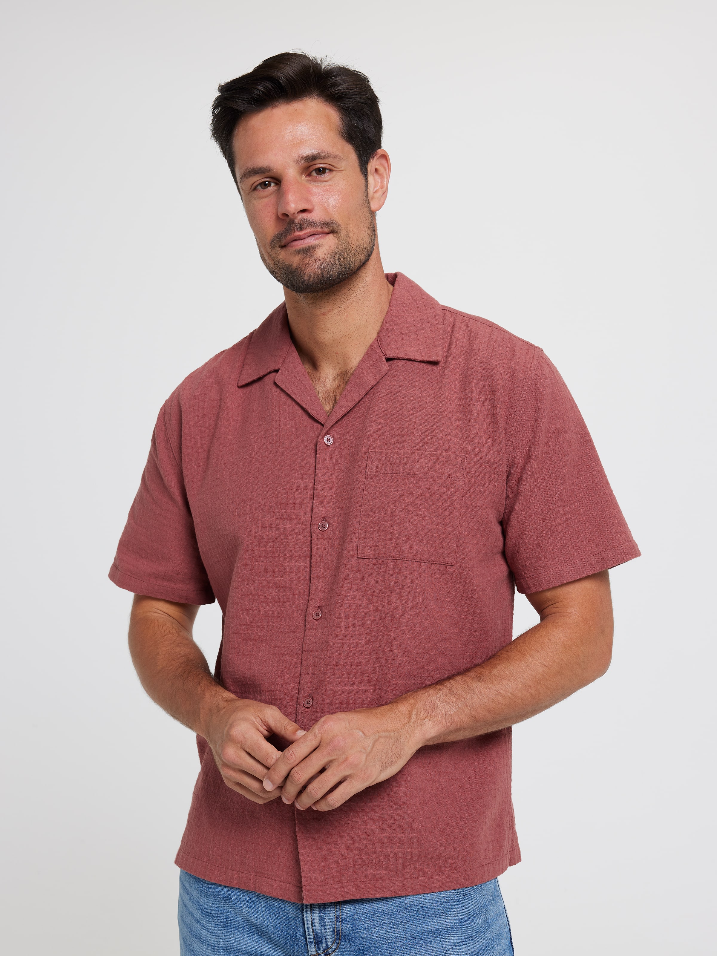 Short Sleeve Waffle Texture Shirt