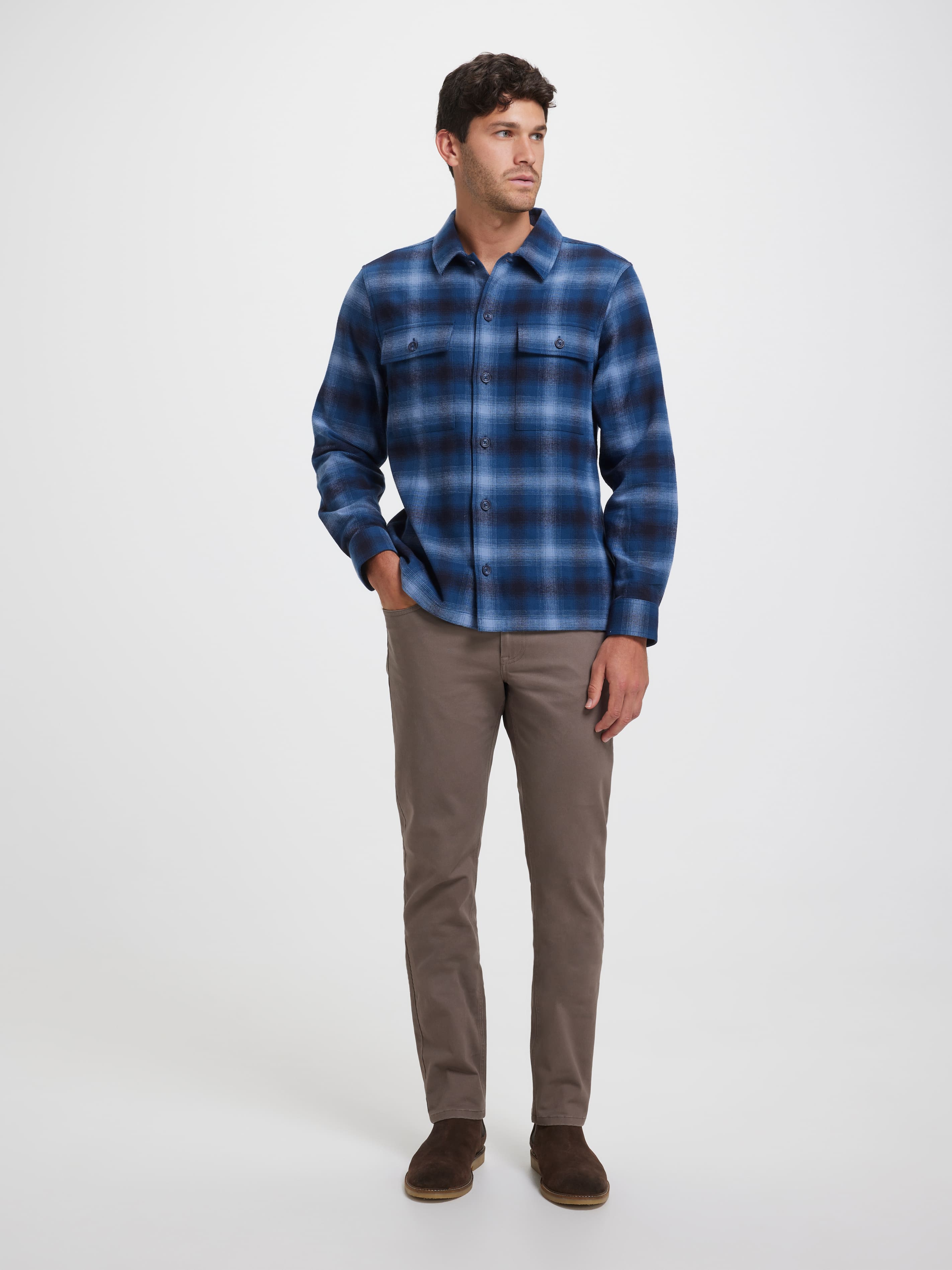 Long Sleeve Texture Check Overshirt