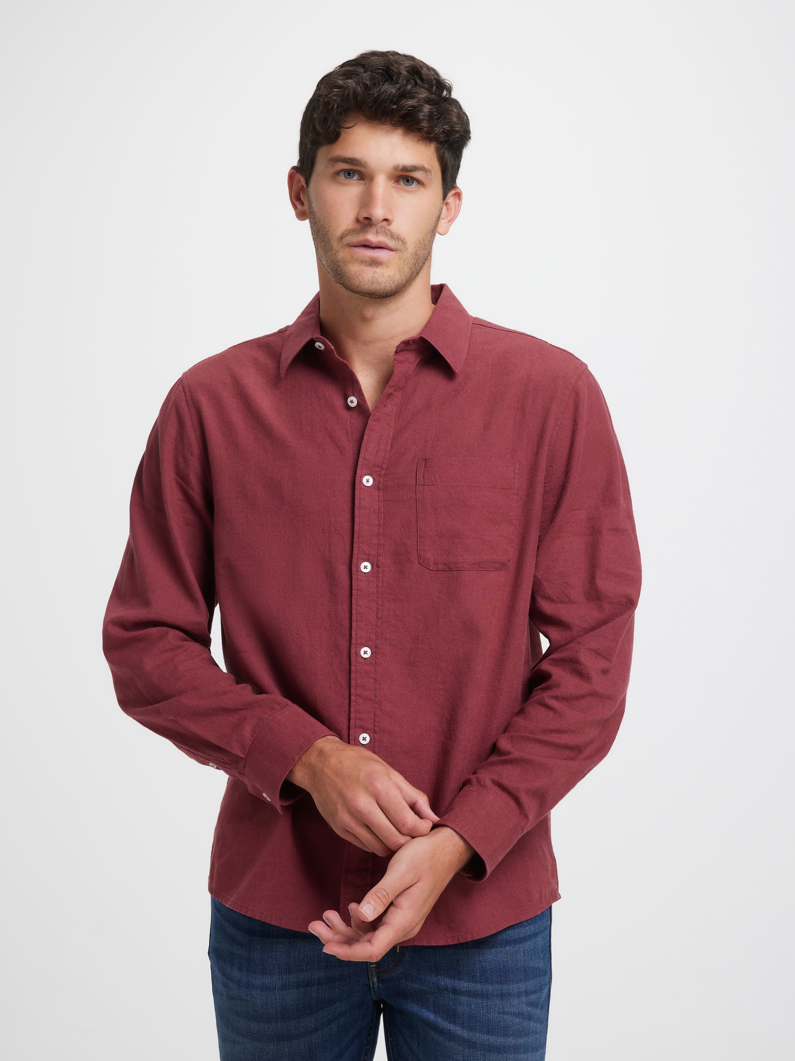 Long Sleeve Linen Blend Shirt