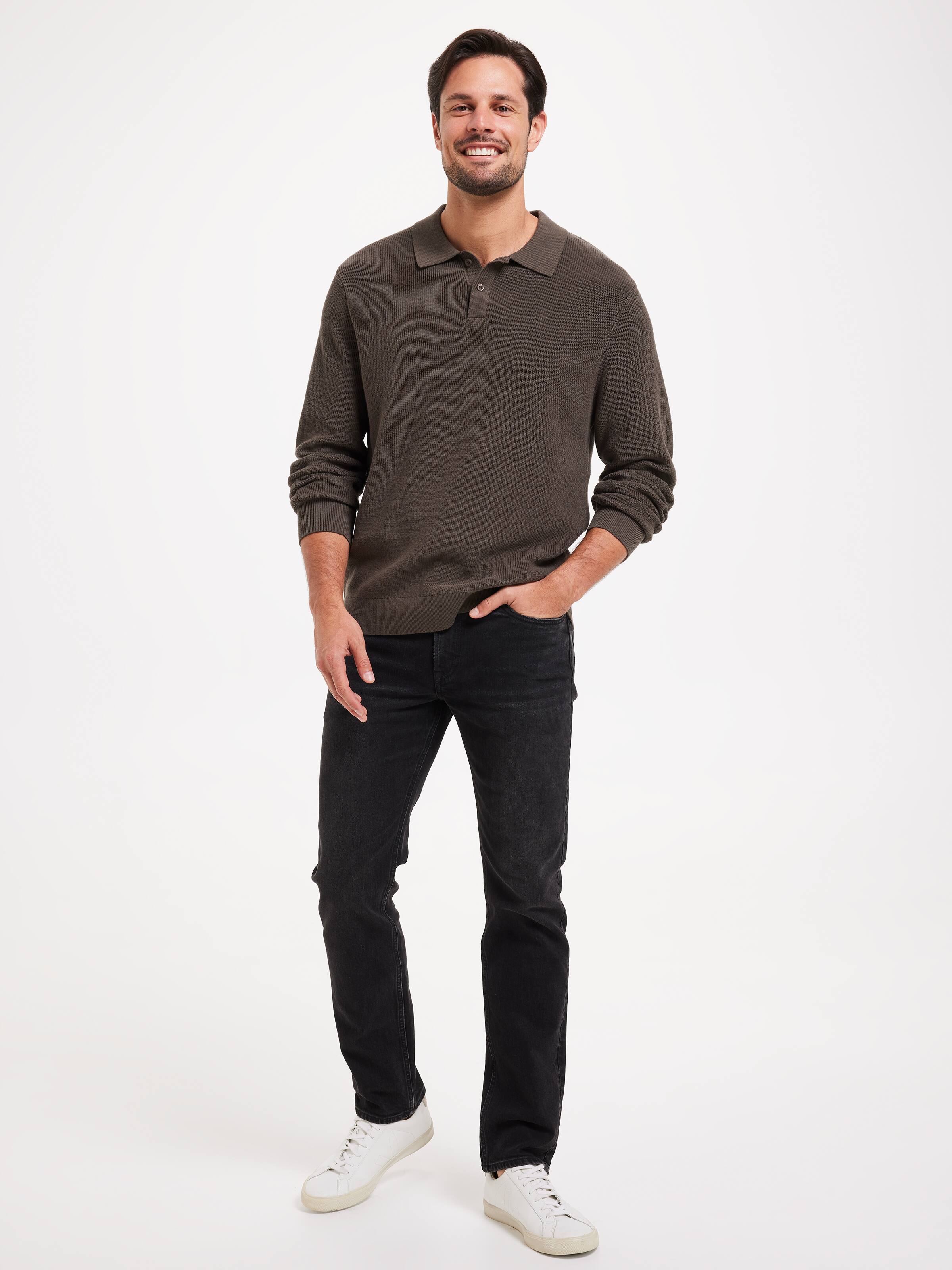 Long Sleeve Texture Knit Polo