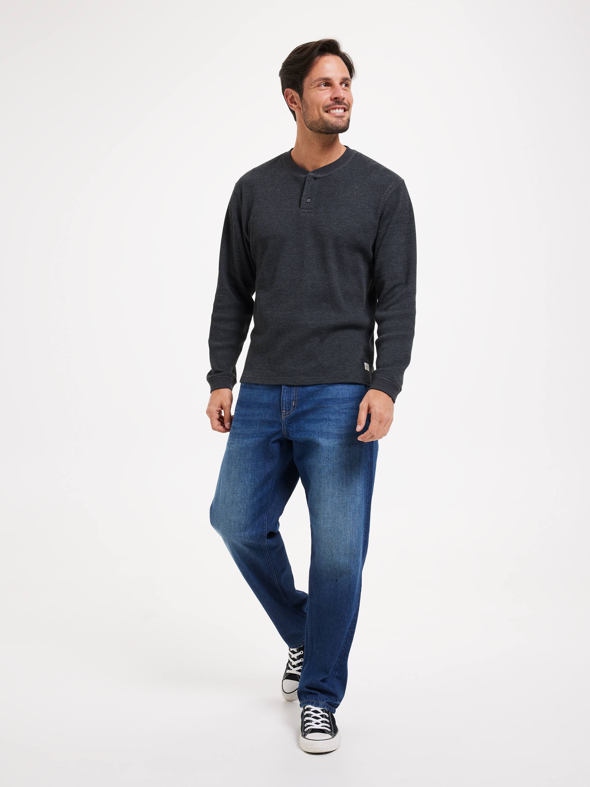 Long Sleeve Henley Waffle Tee