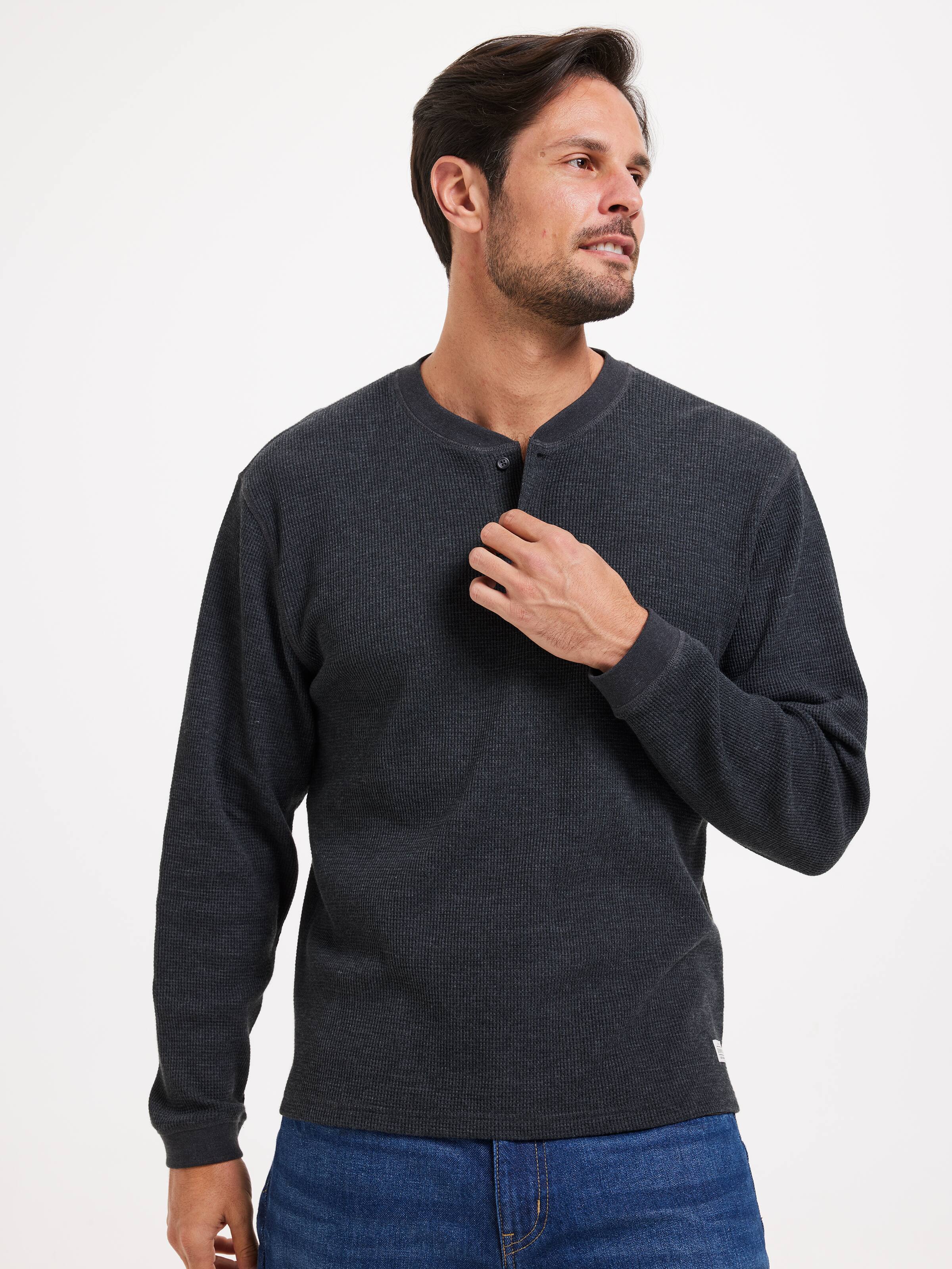 Long Sleeve Henley Waffle Tee