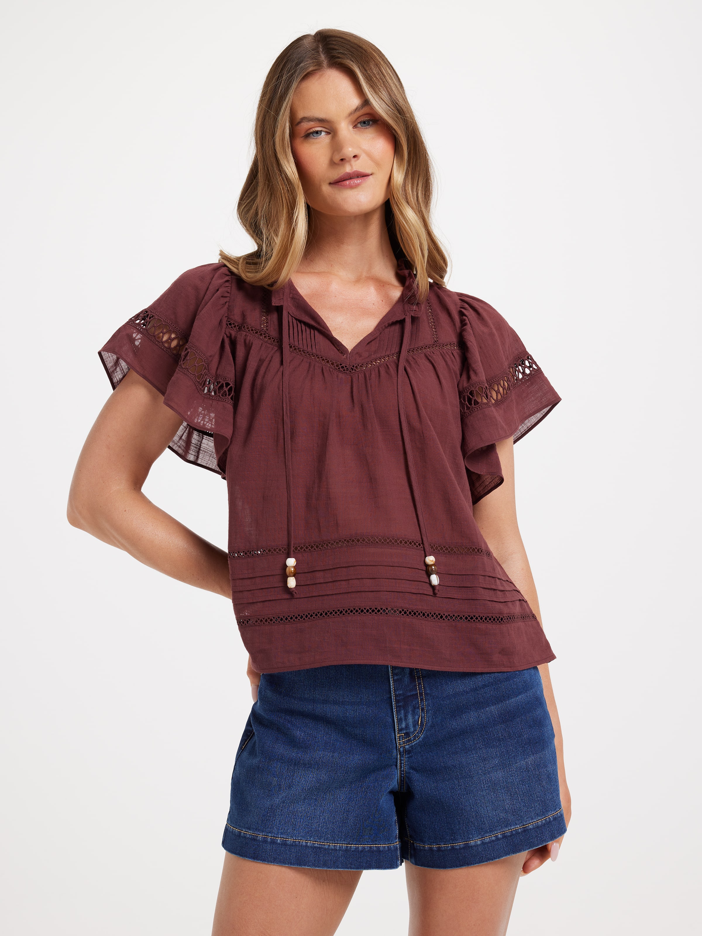 Medina Short Sleeve Lace Insert Top