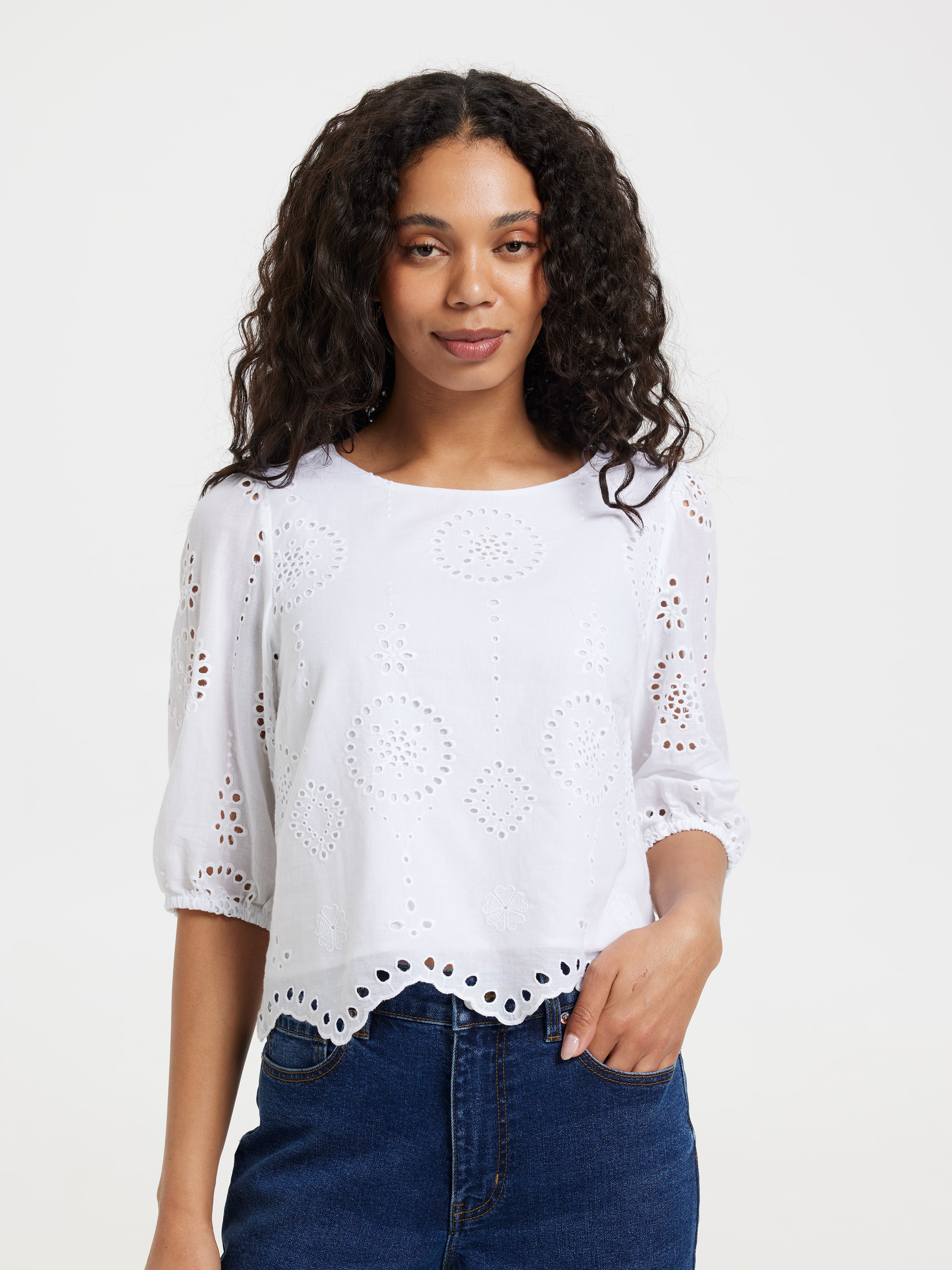 Sky 3/4 Broderie Top