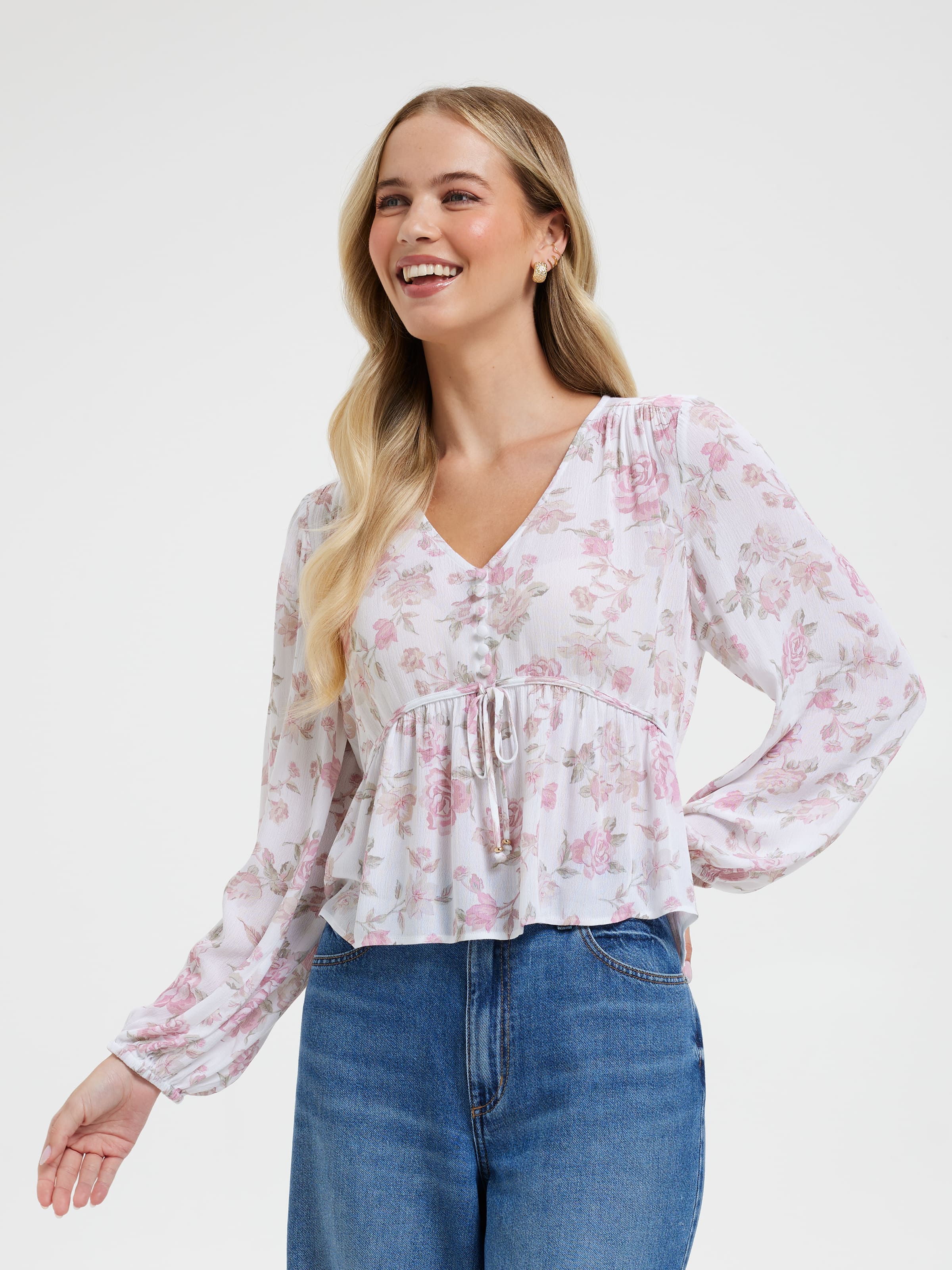 Sofia V Neck Tie Front Blouse