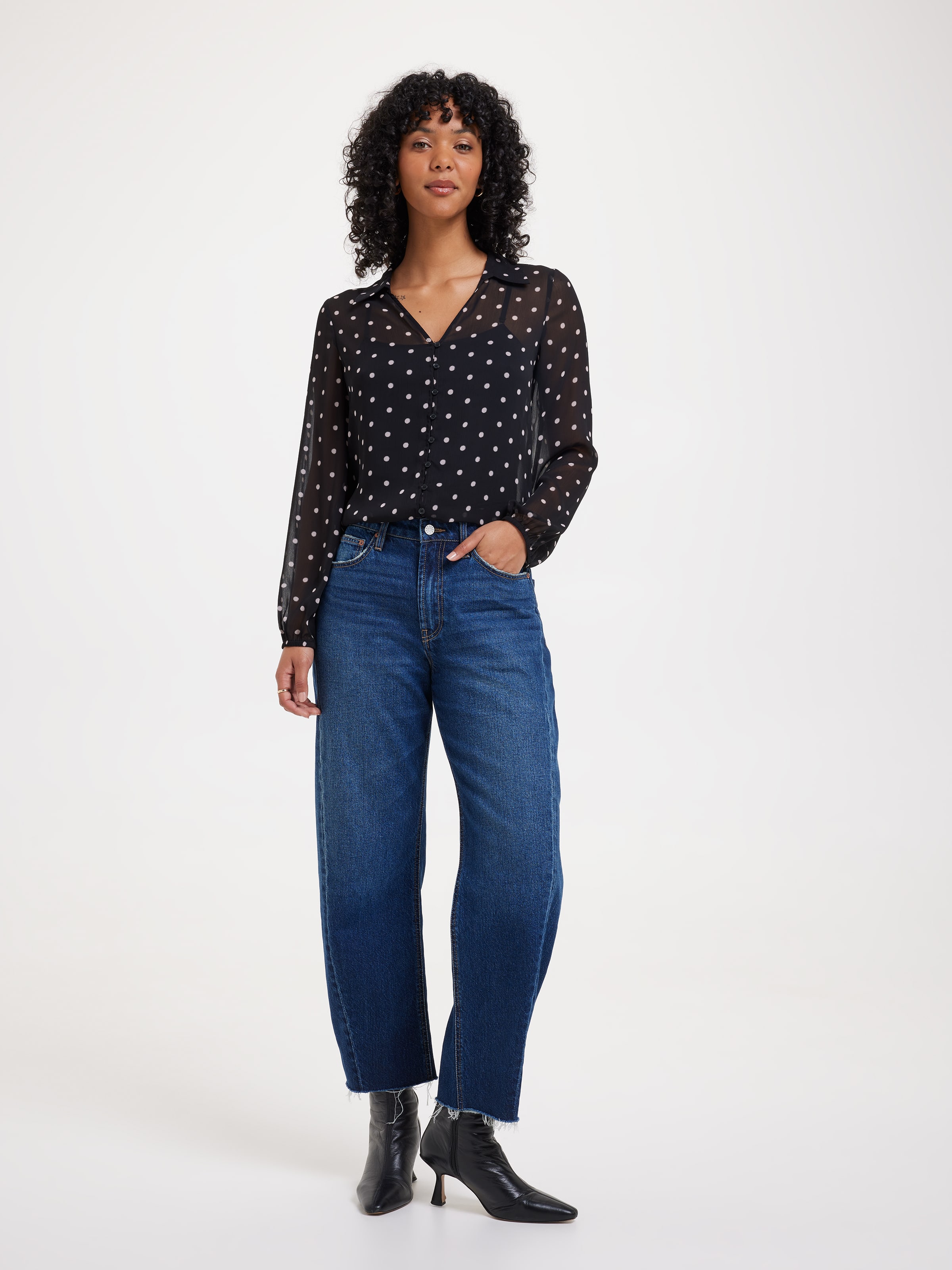 Ada Long Sleeve Button Through Blouse