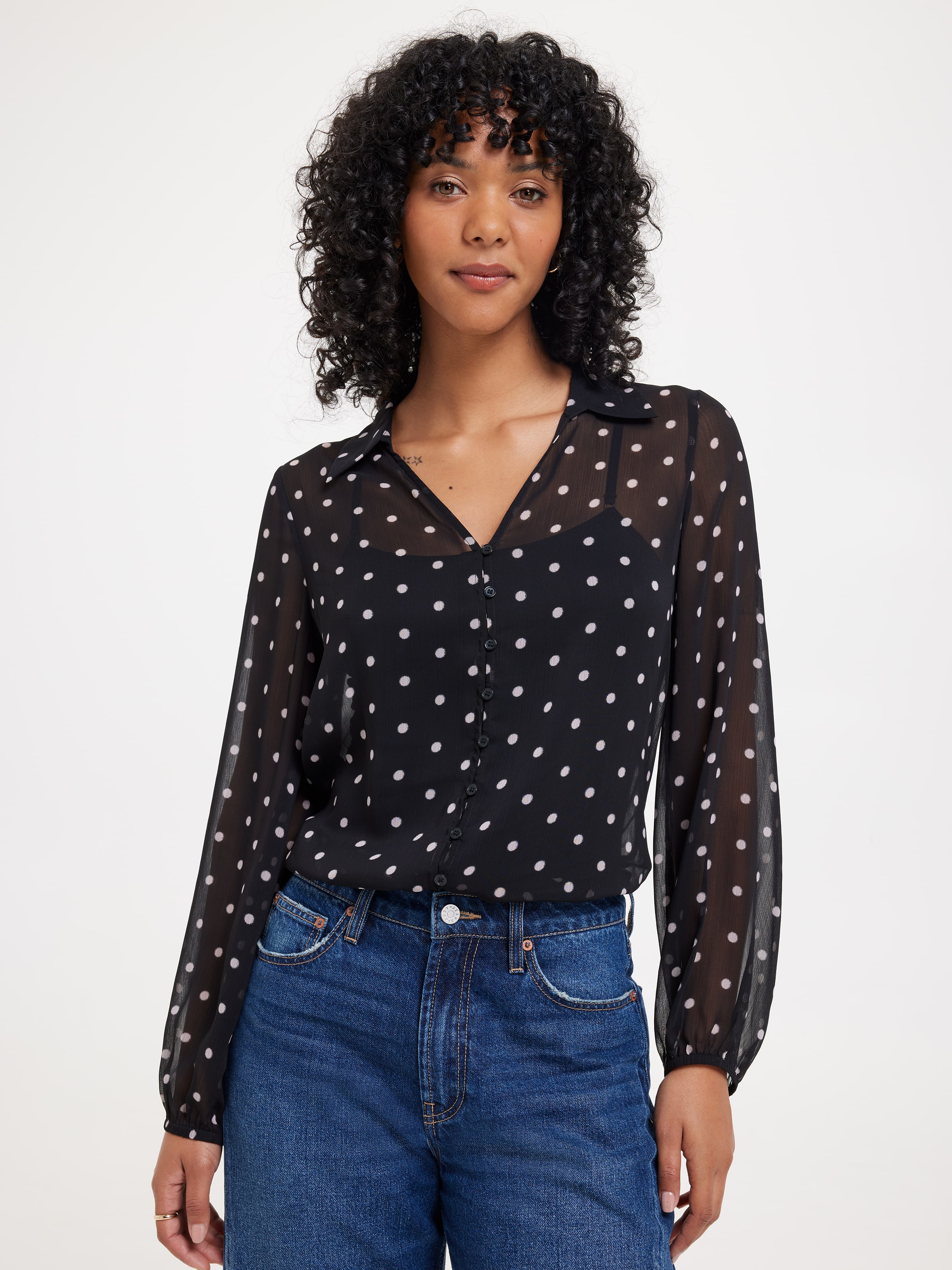 Ada Long Sleeve Button Through Blouse